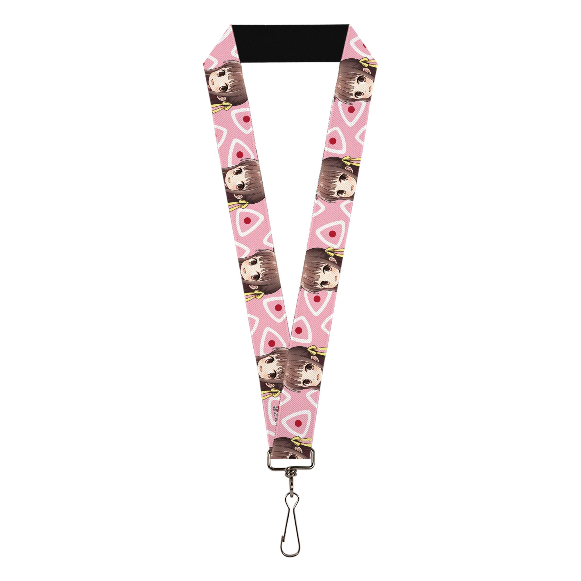 Lanyard - 1.0" - Fruits Basket Chibi Tohru Honda Face and Kimono Rice Ball Icon Pink/White/Red Lanyards Fruits Basket