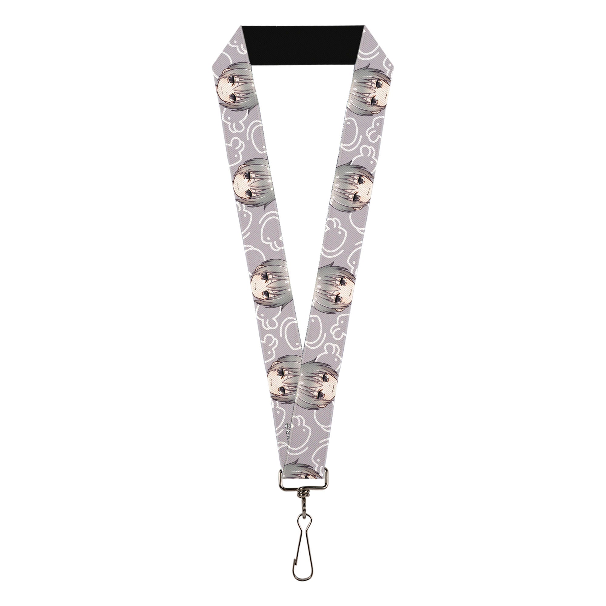 Lanyard - 1.0" - Fruits Basket Chibi Yuki Soma Face and Kimono Rat Icon Gray/White Lanyards Fruits Basket