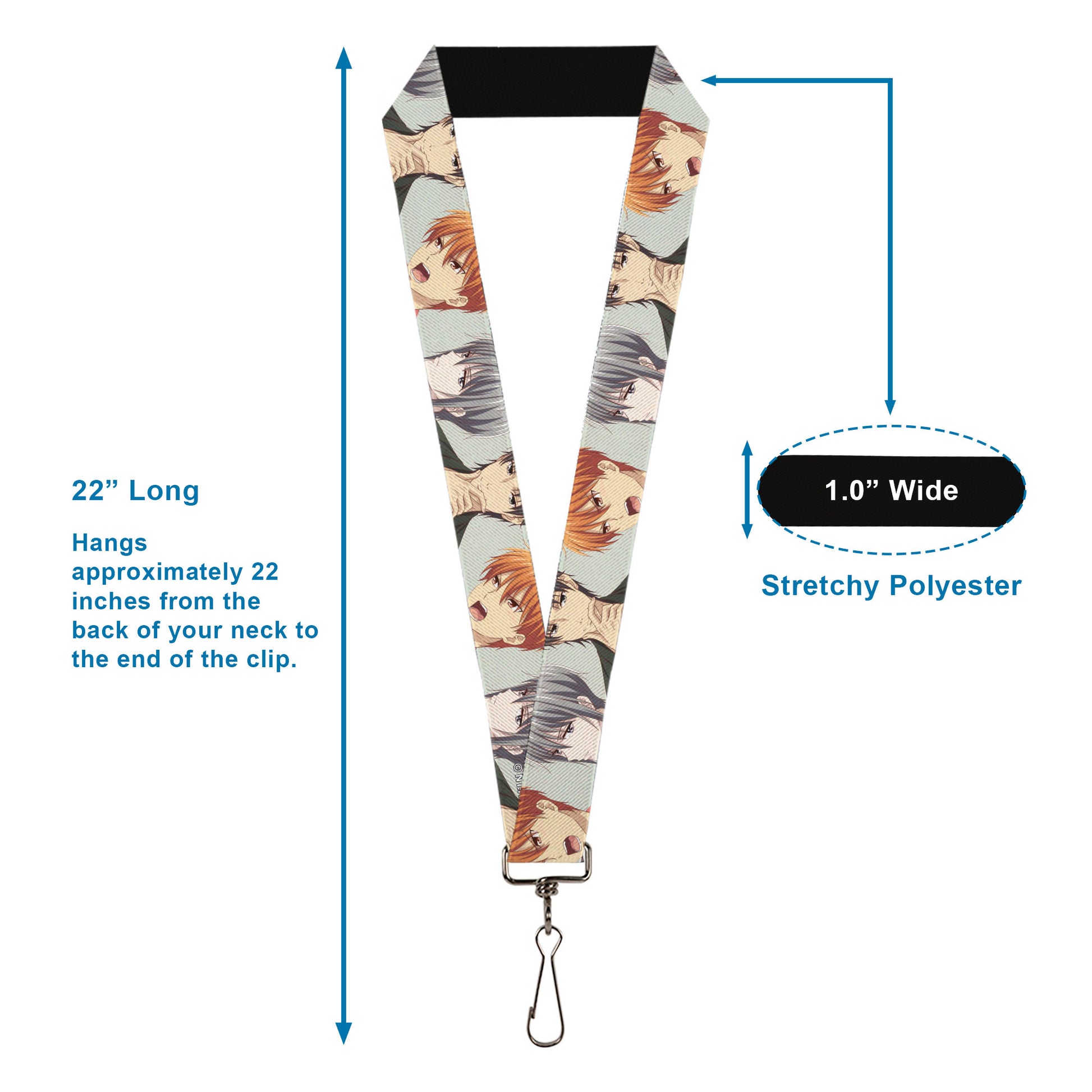 Lanyard - 1.0" - Fruits Basket Kyo Yuki Shigure Group Faces Mint Green Lanyards Fruits Basket