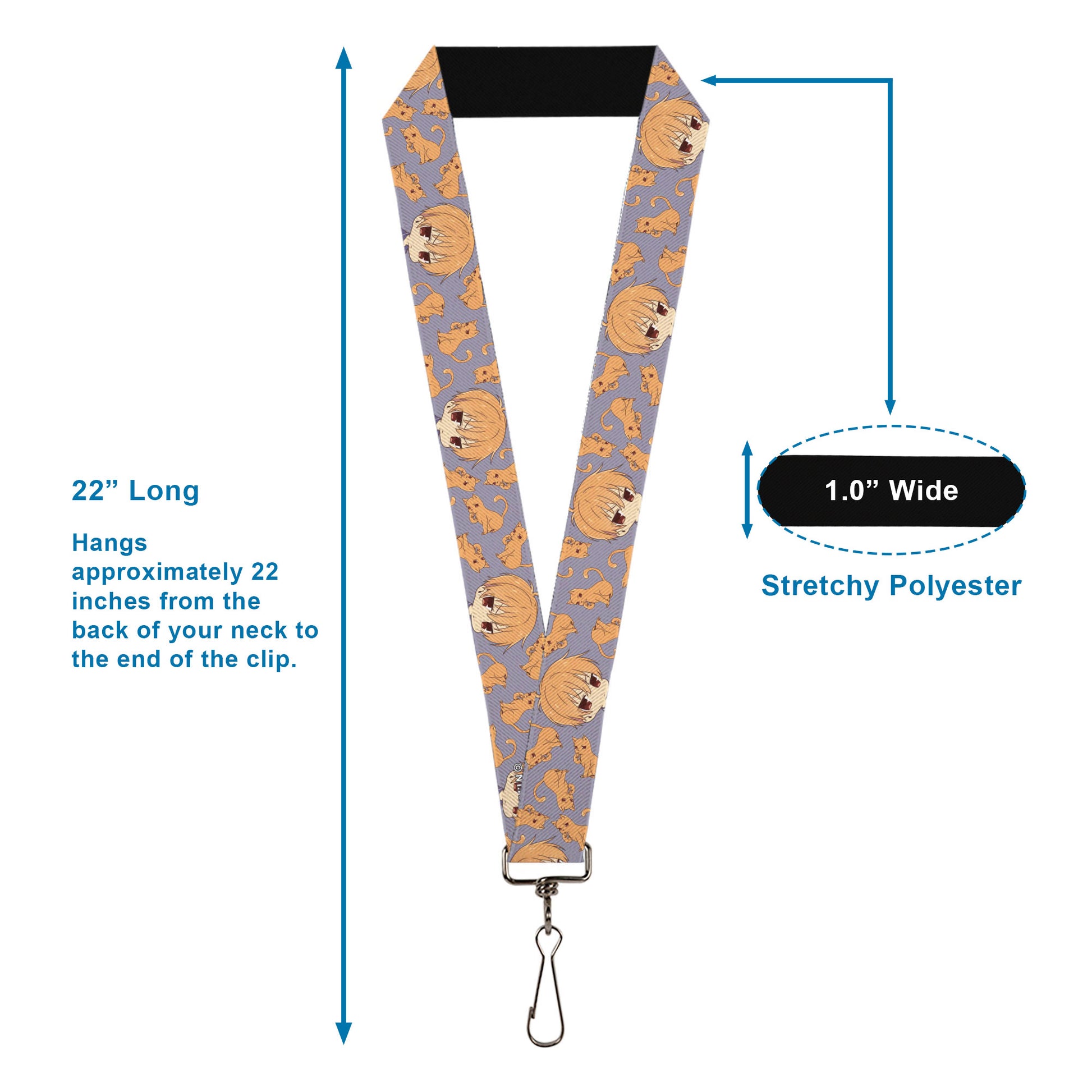 Lanyard - 1.0" - Fruits Basket Chibi Kyo Soma and Cat Scattered Blue/Orange Lanyards Fruits Basket