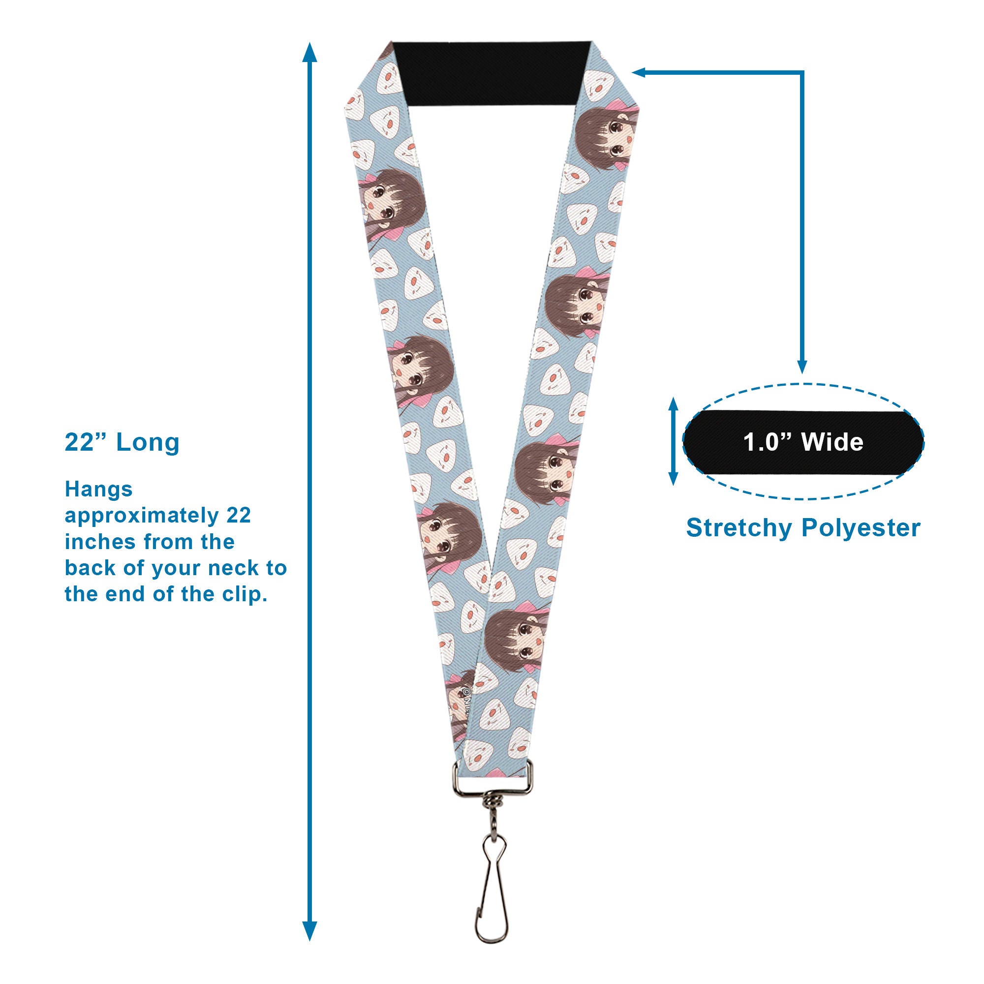 Lanyard - 1.0" - Fruits Basket Chibi Tohru Honda and Rice Ball Scattered Light Blue Lanyards Fruits Basket