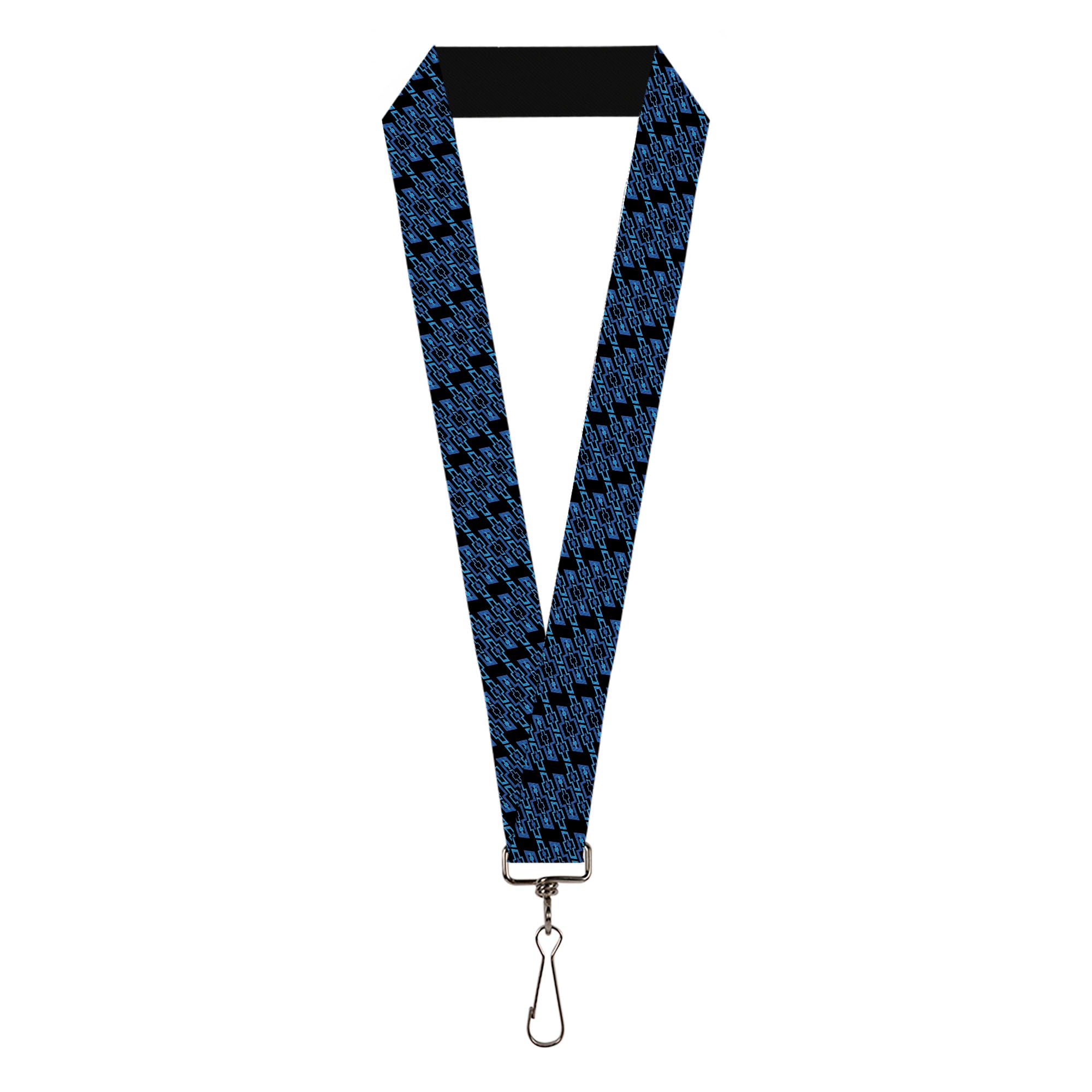 Lanyard - 1.0" - Diagonal Retro Chevy Bowtie Monogram Black Blues Lanyards GM General Motors