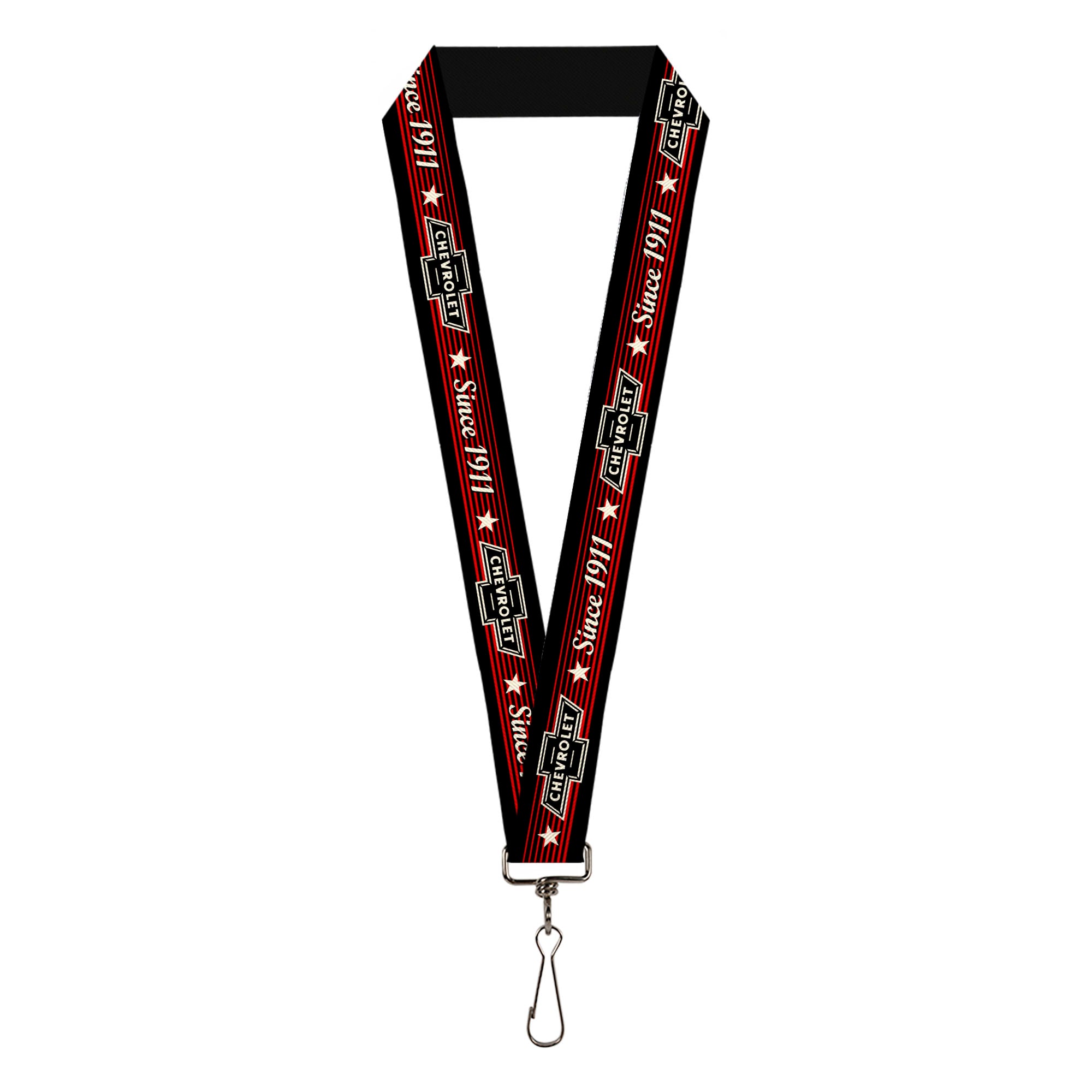 Lanyard - 1.0" - Vintage CHEVROLET Bowtie SINCE 1911 Stars Stripe Black Red Ivory Lanyards GM General Motors