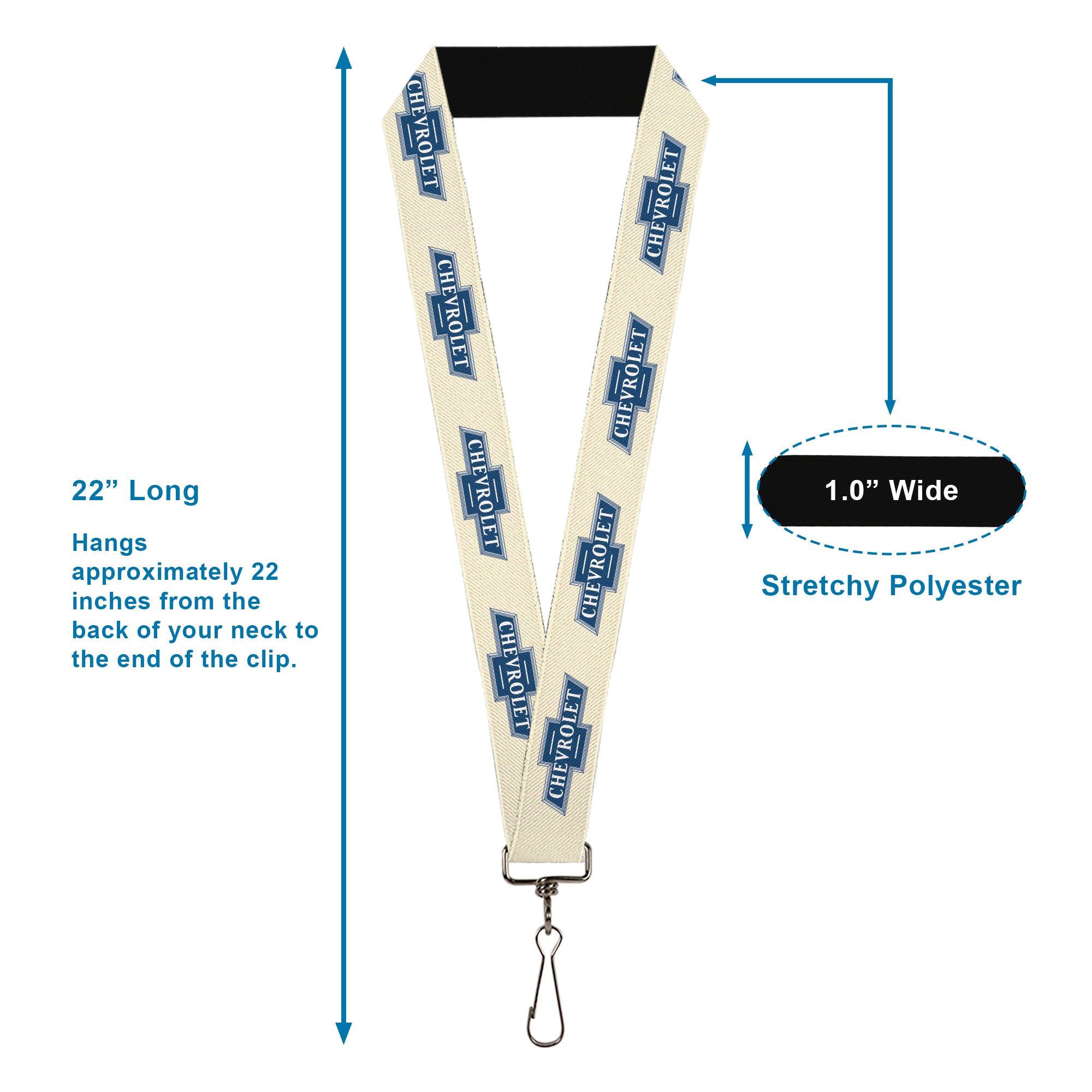 Lanyard - 1.0" - CHEVROLET 1940 Bowtie Text Logo White/Blues Lanyards Chevy