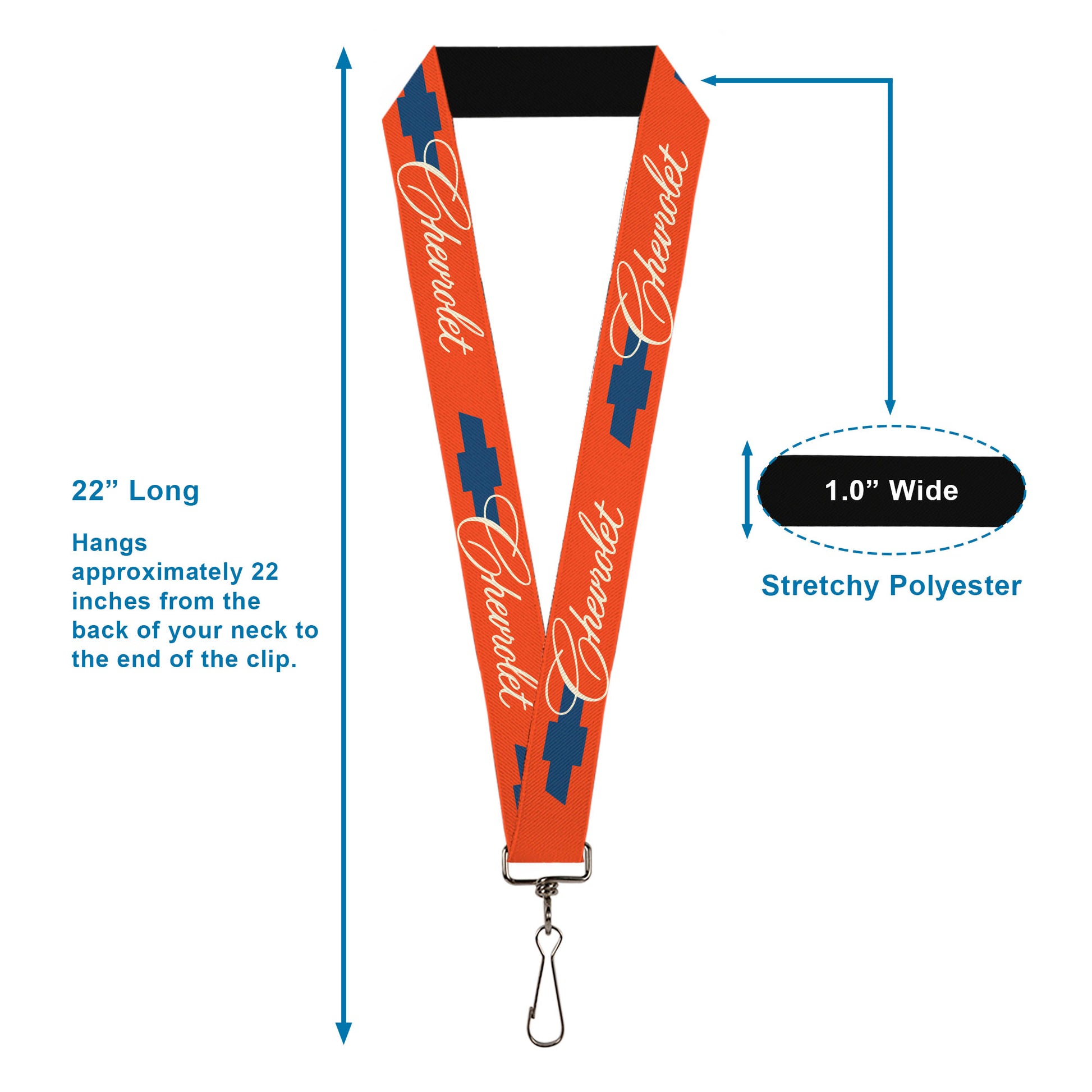 Lanyard - 1.0" - CHEVROLET Script and Bowtie Orange/White/Blue Lanyards Chevy