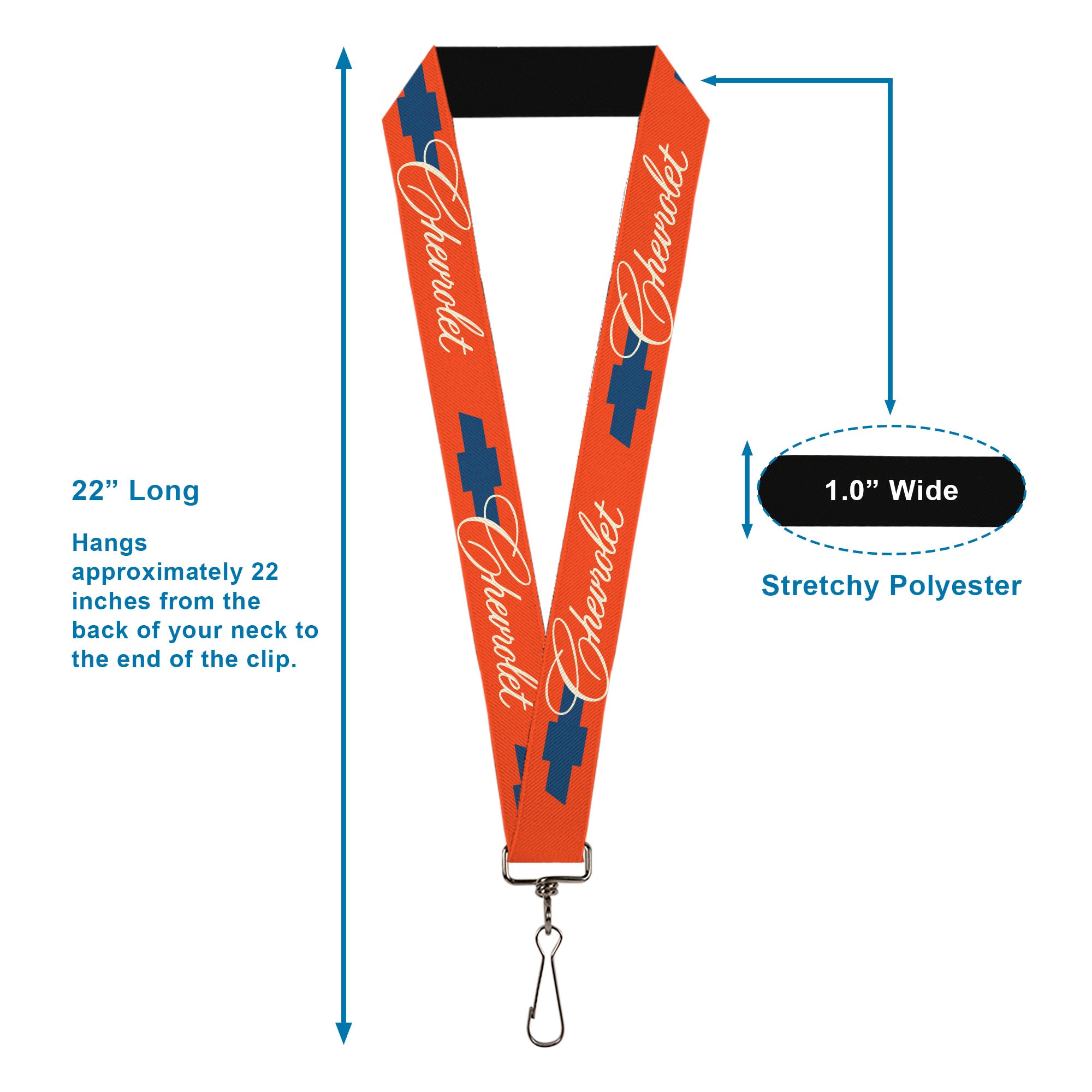 Lanyard - 1.0" - CHEVROLET Script and Bowtie Orange/White/Blue Lanyards Chevy