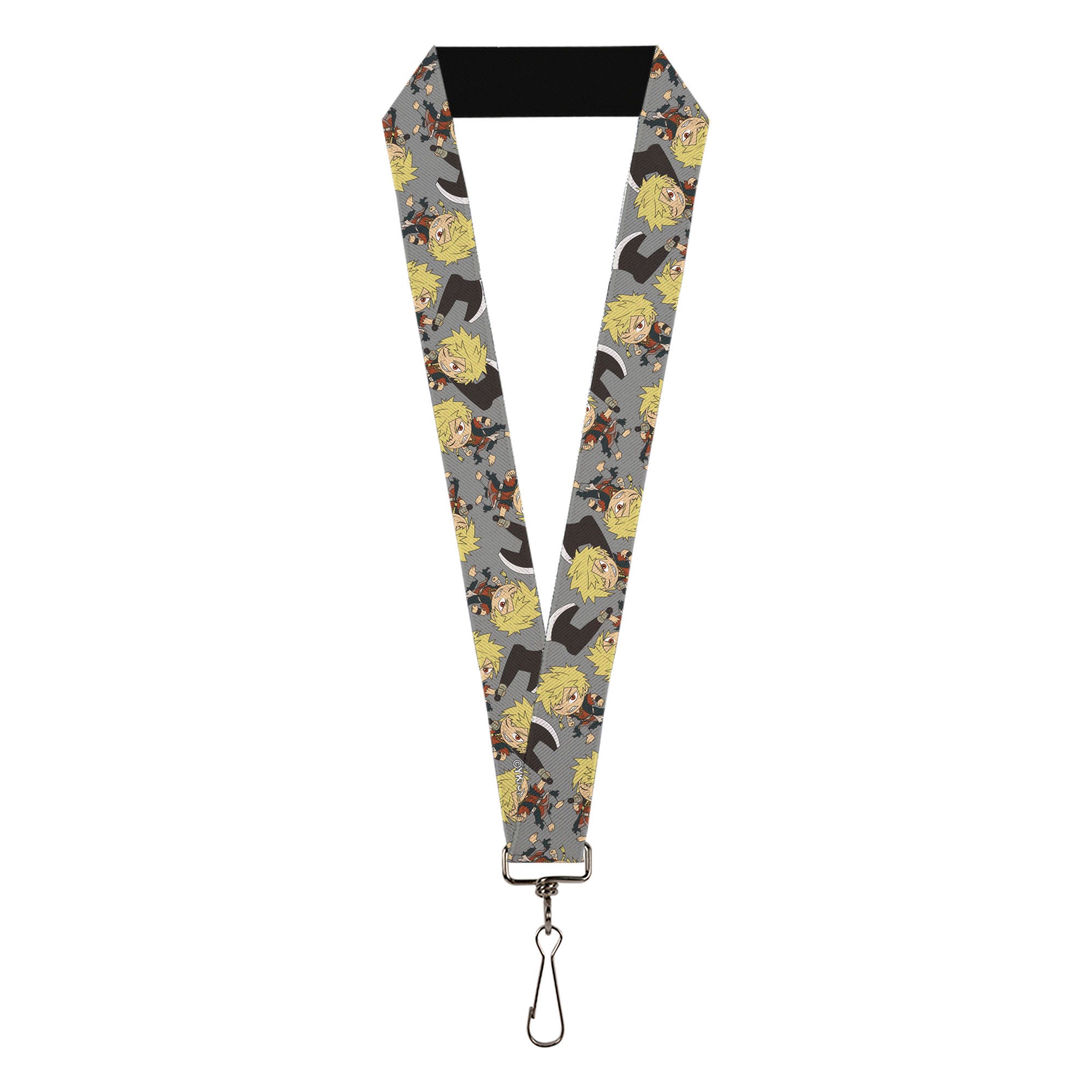Lanyard - 1.0" - Hell's Paradise Chibi Aza Chobei Axe Poses Scattered Gray Lanyards Hell's Paradise