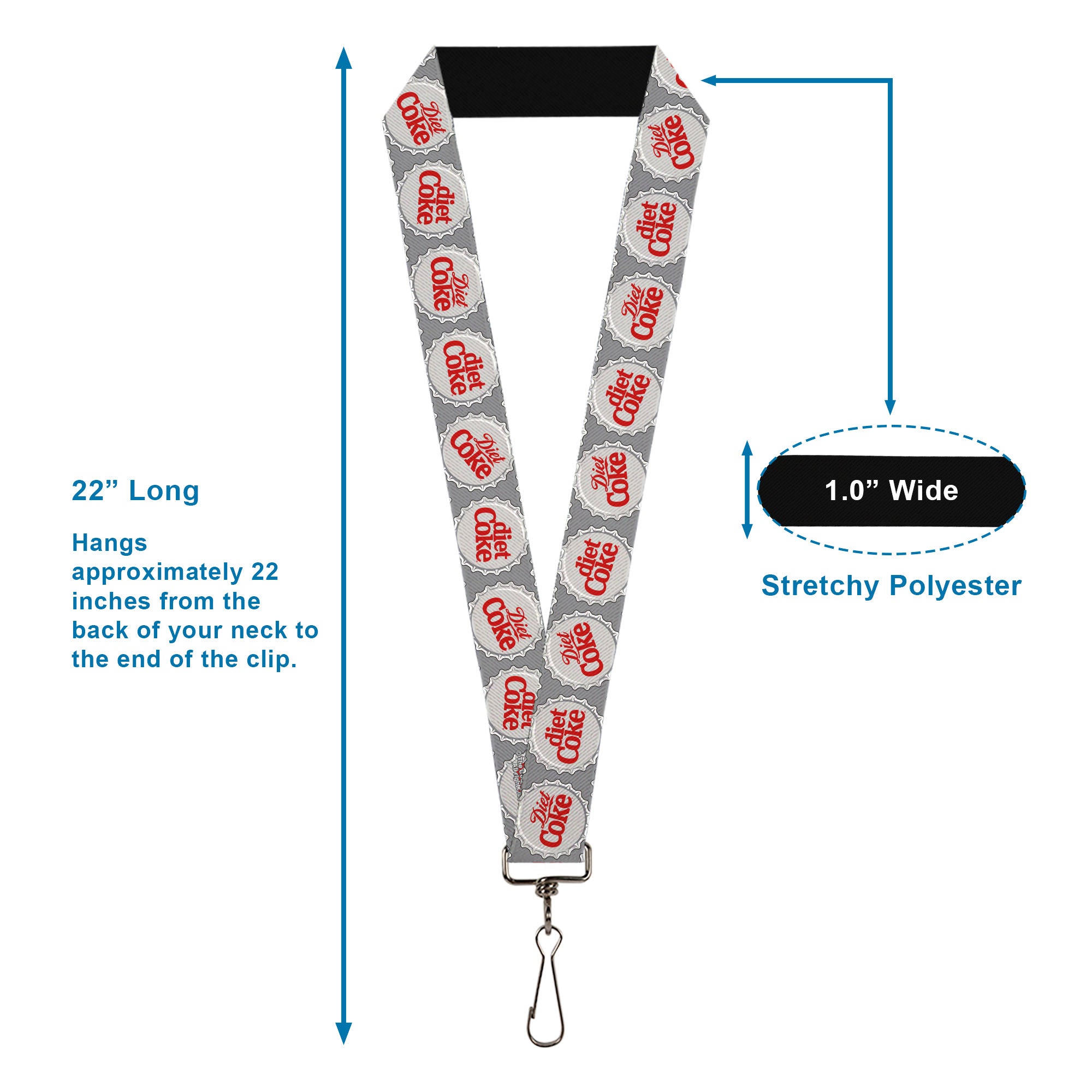 Lanyard - 1.0" - DIET COKE Bottle Caps Grays/White/Red Lanyards Coca-Cola