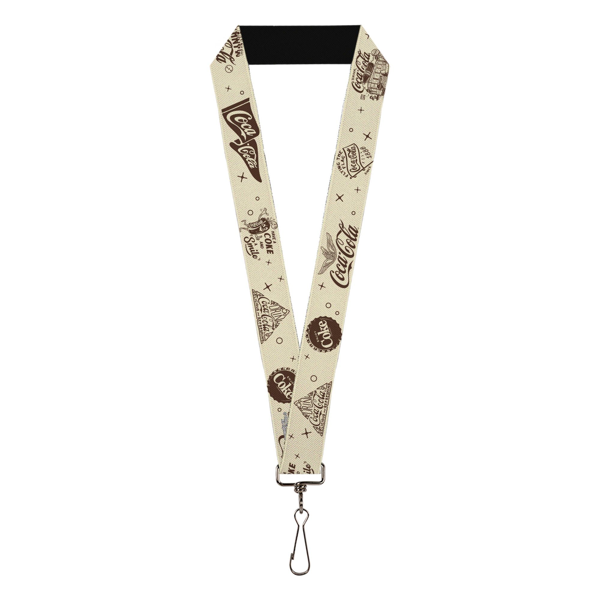Lanyard - 1.0" - Vintage Coca-Cola Coke Icons and Ad Logos White/Brown Lanyards Coca-Cola