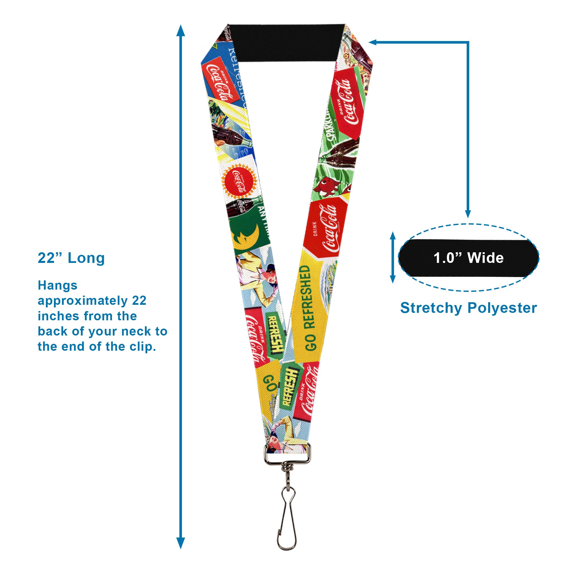 Lanyard - 1.0" - Vintage Coca-Cola GO REFRESHED Ads and Icons Collage Lanyards Ouran High School Host Club