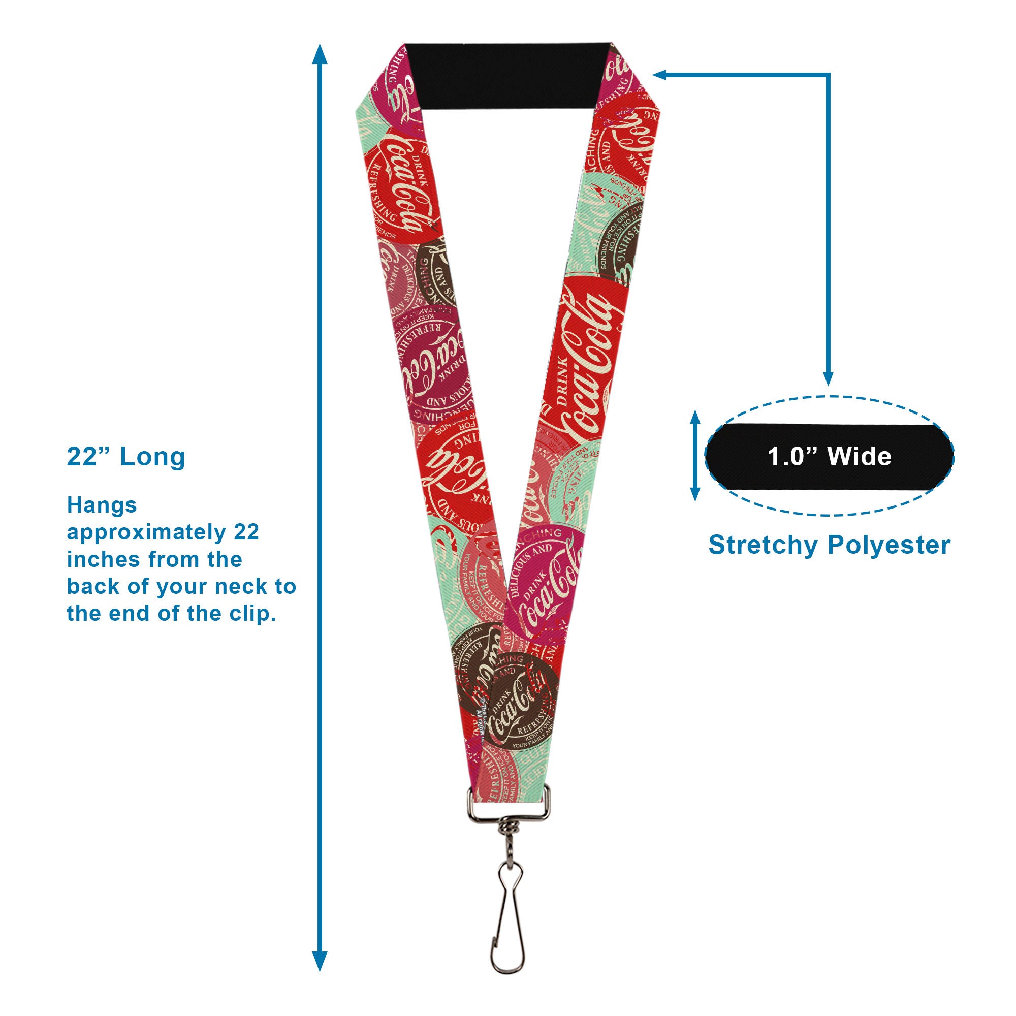Lanyard - 1.0" - DRINK COCA-COLA Coke Patches Stacked Reds/Multi Color Lanyards Coca-Cola
