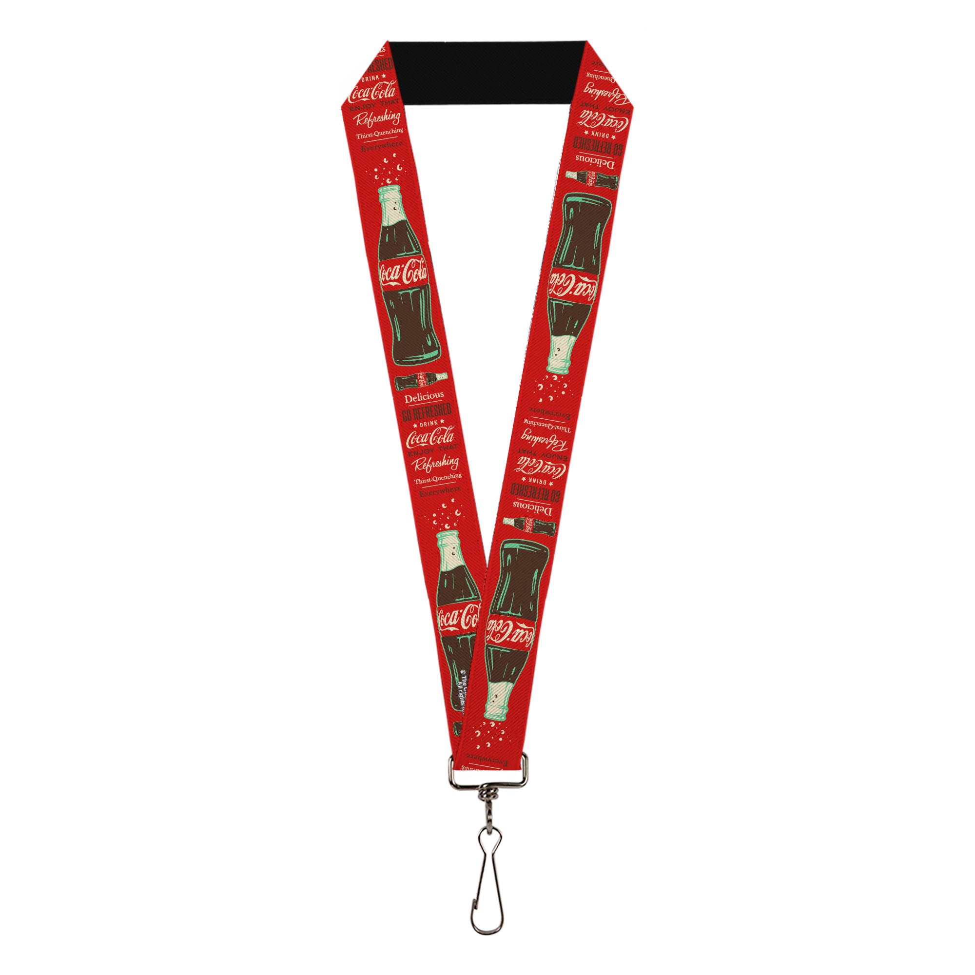 Lanyard - 1.0" - Vintage Coca-Cola DELICIOUS GO REFRESHED Typography and Bottle Red/Brown/White Lanyards Coca-Cola