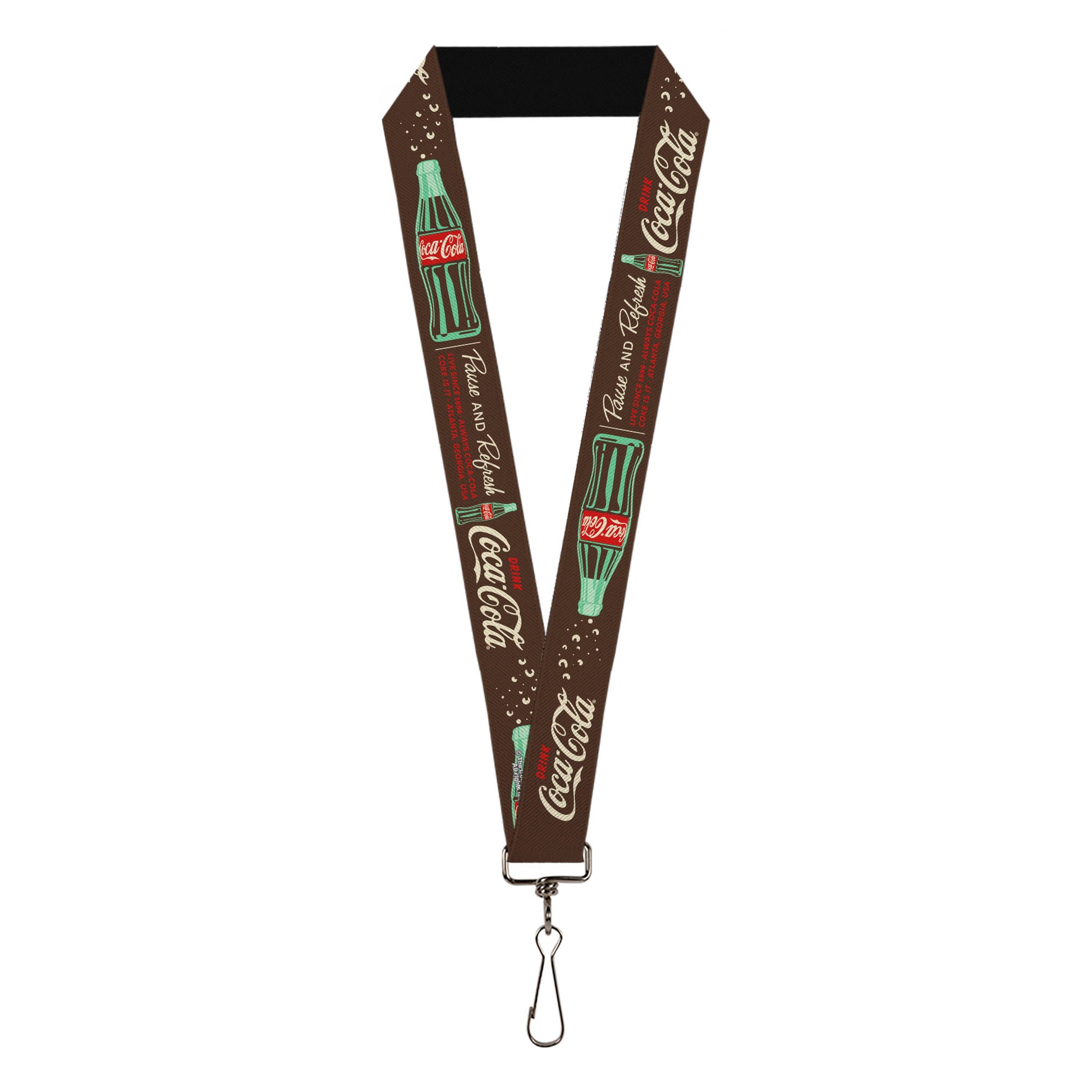 Lanyard - 1.0" - Coca-Cola PAUSE AND REFRESH Typography and Bottle Brown/Red/White Lanyards Coca-Cola