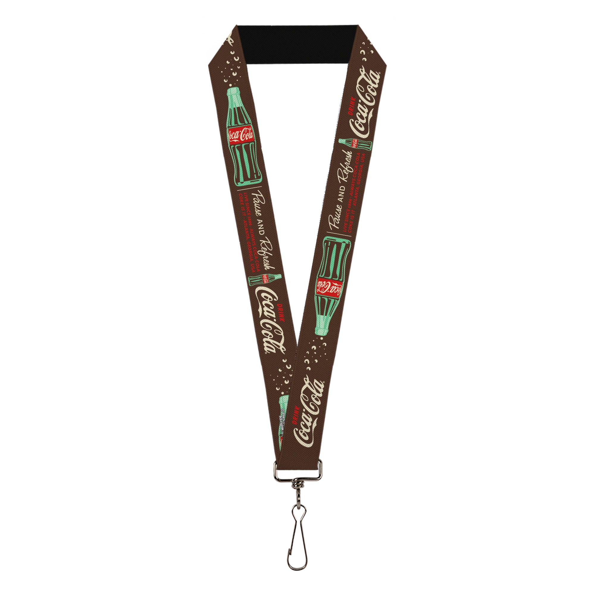 Lanyard - 1.0" - Coca-Cola PAUSE AND REFRESH Typography and Bottle Brown/Red/White Lanyards Coca-Cola