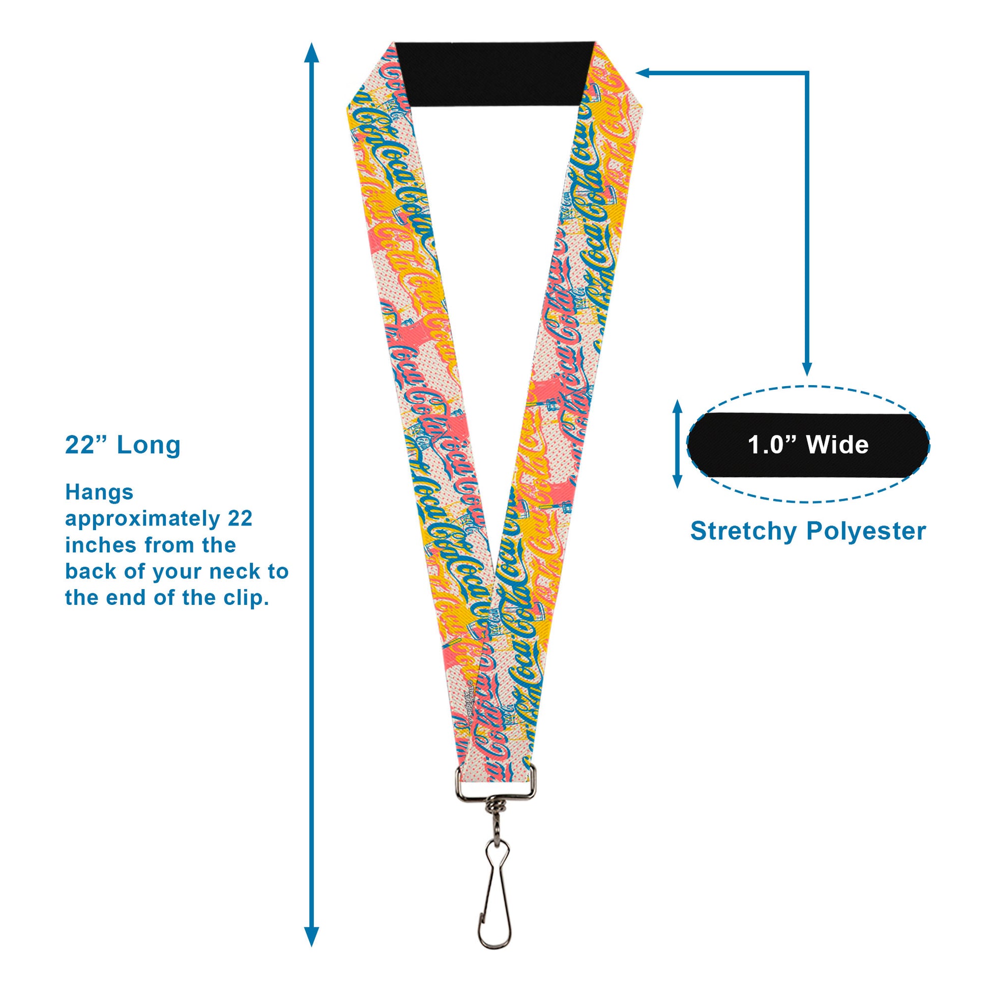Lanyard - 1.0" - COCA-COLA Script Logo Stacked Pop Art White/Multi Pastel Lanyards Coca-Cola