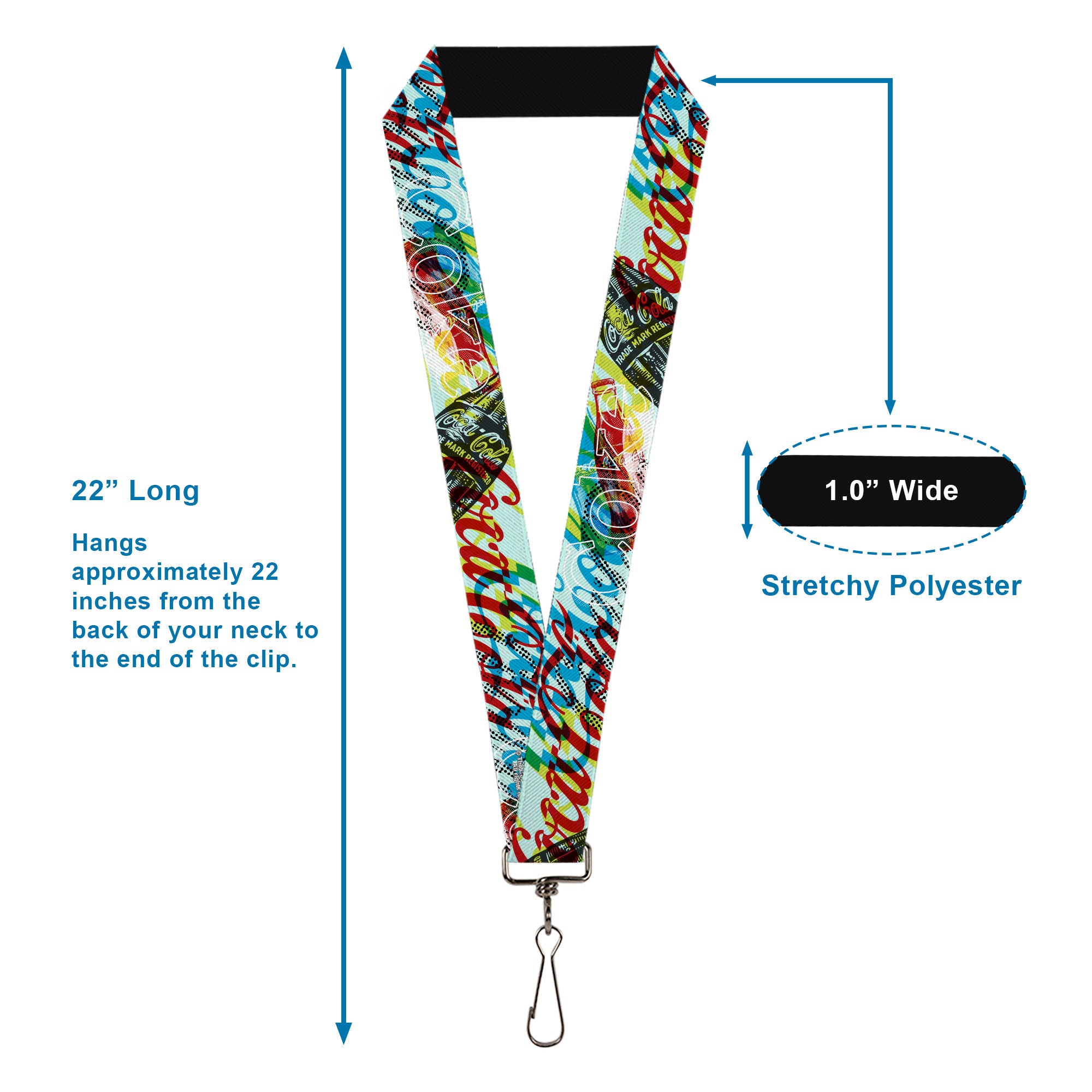Lanyard - 1.0" - COCA-COLA COKE Logos and Bottle Pop Art Multi Color Lanyards Coca-Cola