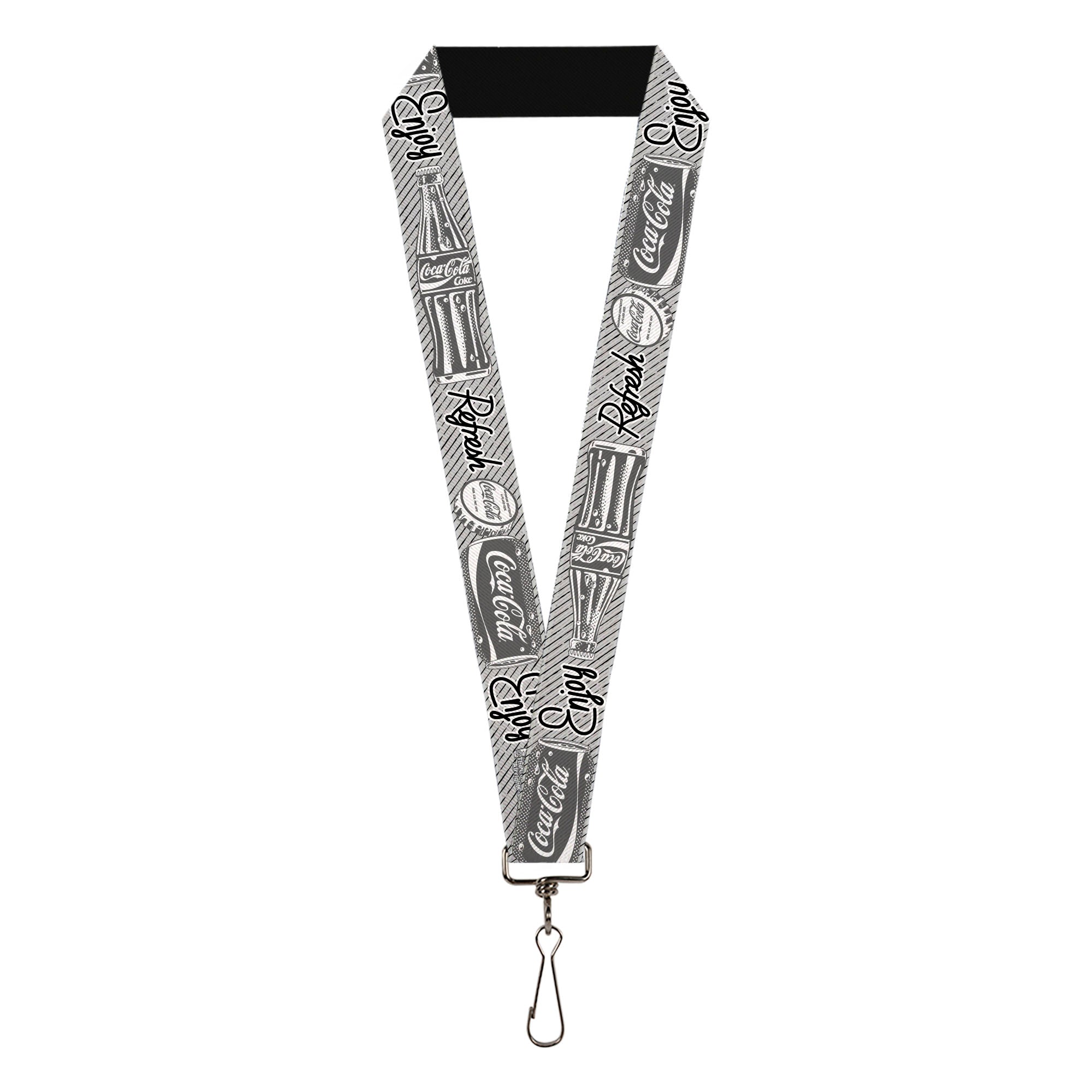 Lanyard - 1.0" - Coca-Cola ENJOY REFRESH Can and Bottle Grays/White/Black Lanyards Coca-Cola