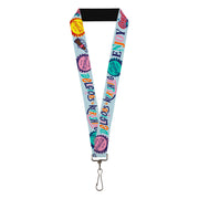 Lanyard - 1.0" - COCA-COLA DELICIOUS REFRESHING ENJOY Bottle Caps Light Blue/Multi Color Lanyards Coca-Cola