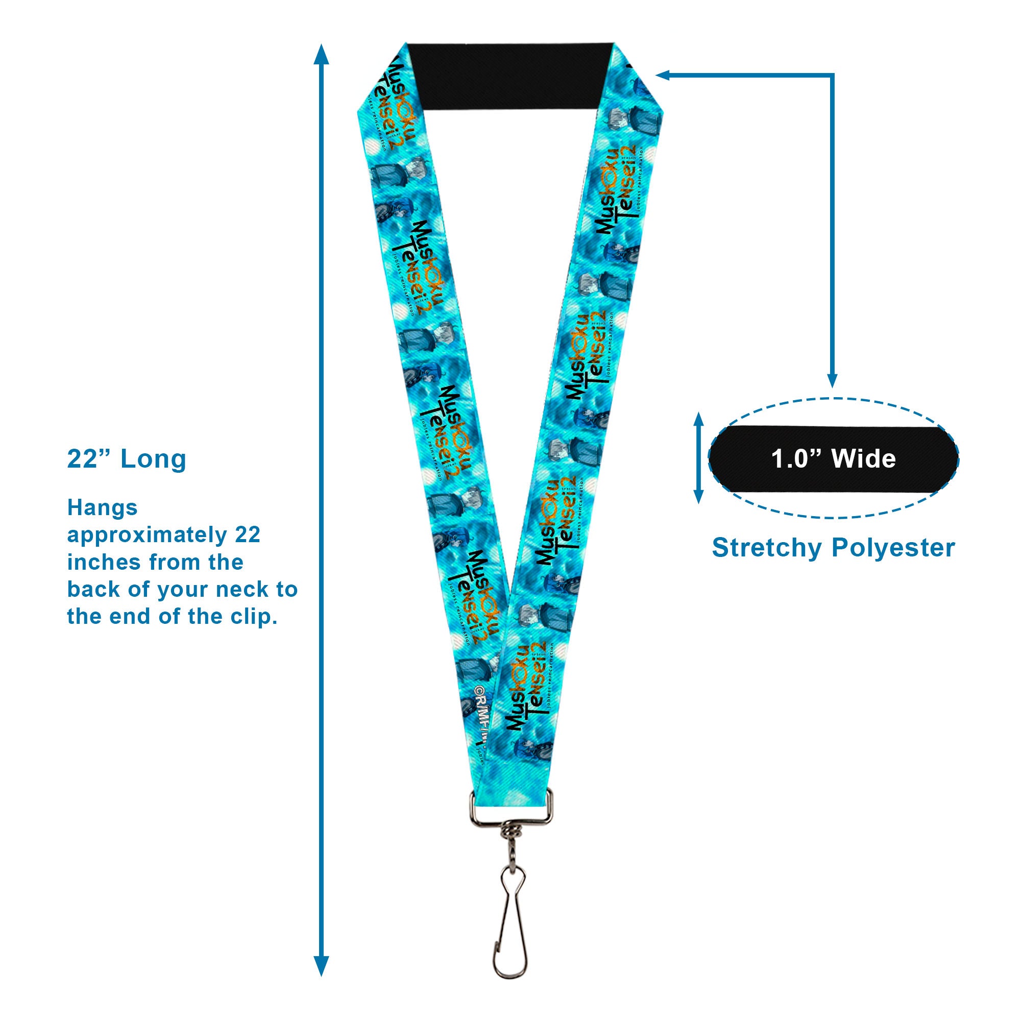 Lanyard - 1.0" - MUSHOKU TENSEI Rudeus and Roxy Pose and Title Logo Blues Lanyards Mushoku Tensei Jobless Reincarnation
