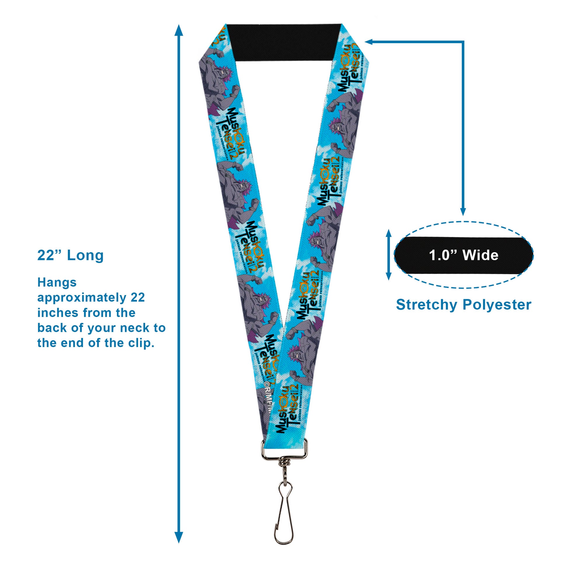 Lanyard - 1.0" - MUSHOKU TENSEI Badigadi Flex Pose and Title Logo Blue Lanyards Mushoku Tensei Jobless Reincarnation