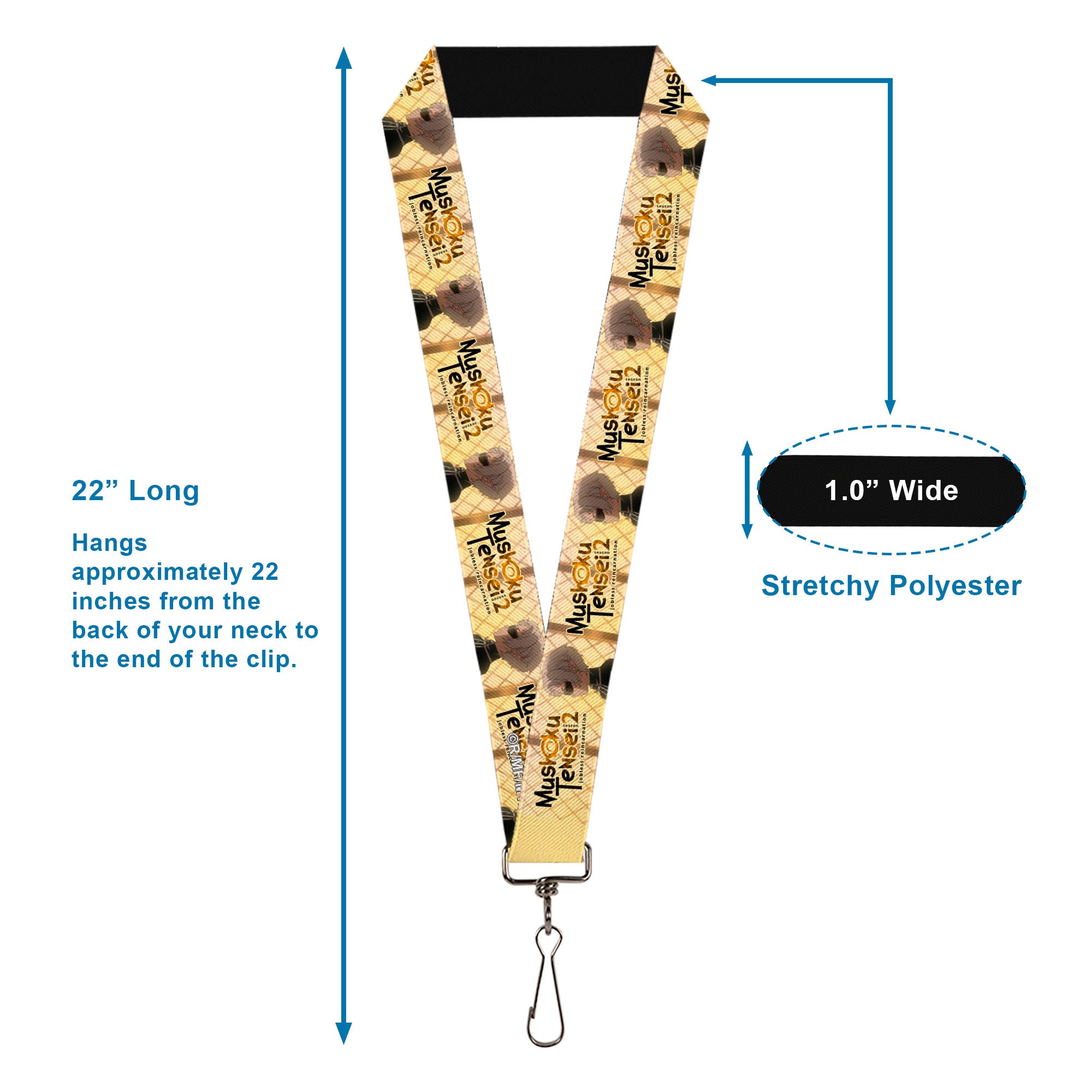 Lanyard - 1.0" - MUSHOKU TENSEI Guardian Fitz Pose and Title Logo Tan Lanyards Mushoku Tensei Jobless Reincarnation