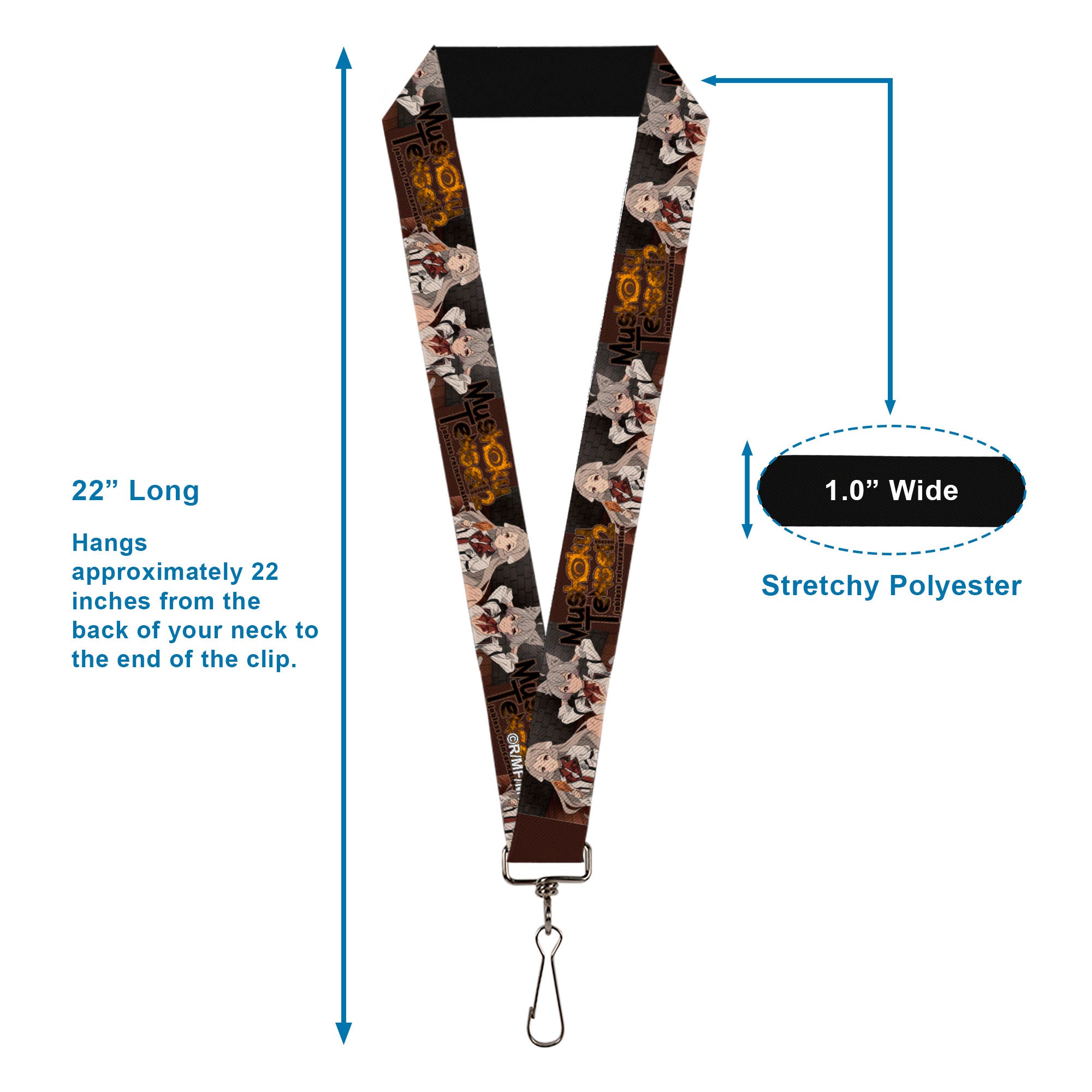 Lanyard - 1.0" - MUSHOKU TENSEI Pursena and Minitona Pose and Title Logo Brown Lanyards Mushoku Tensei Jobless Reincarnation