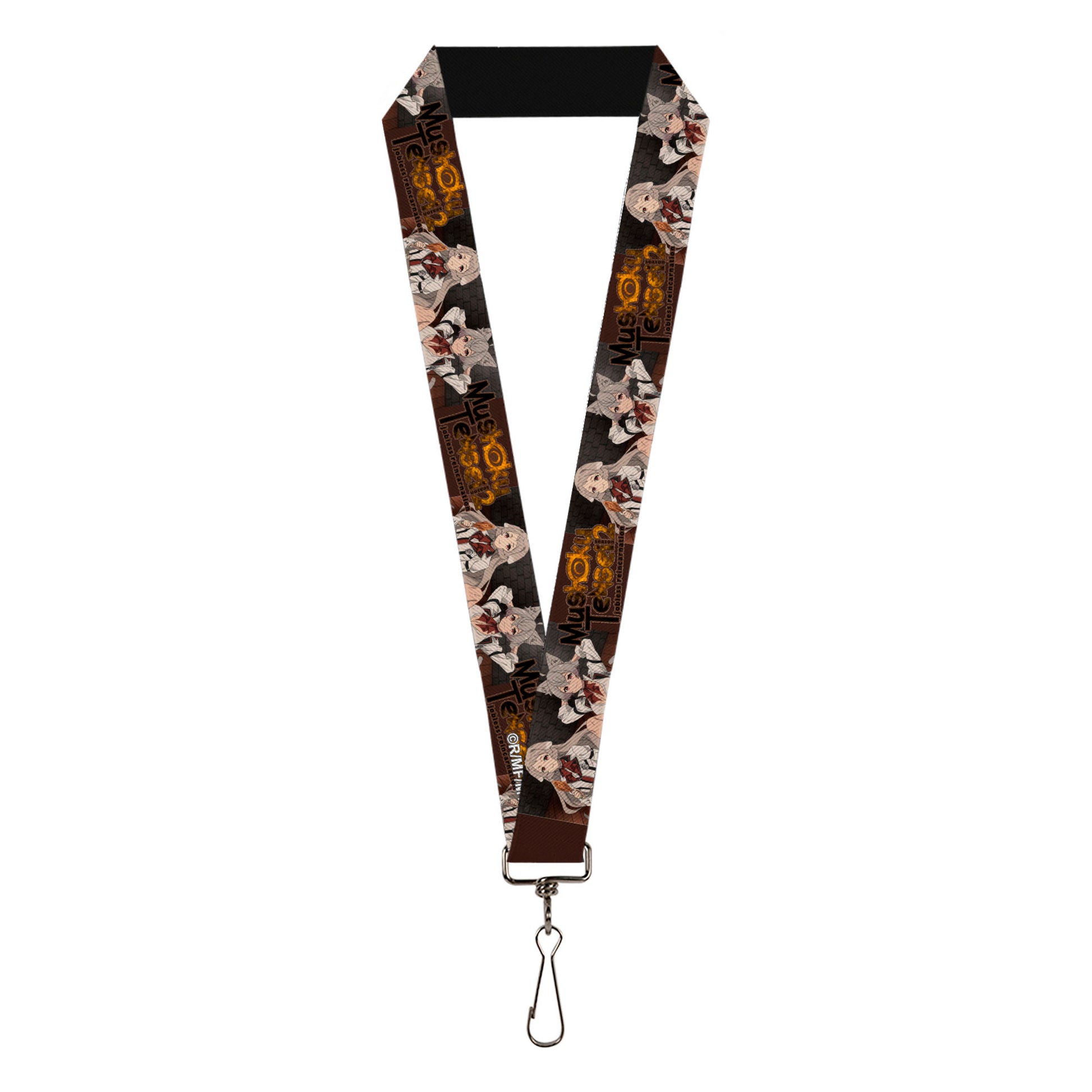 Lanyard - 1.0" - MUSHOKU TENSEI Pursena and Minitona Pose and Title Logo Brown Lanyards Mushoku Tensei Jobless Reincarnation
