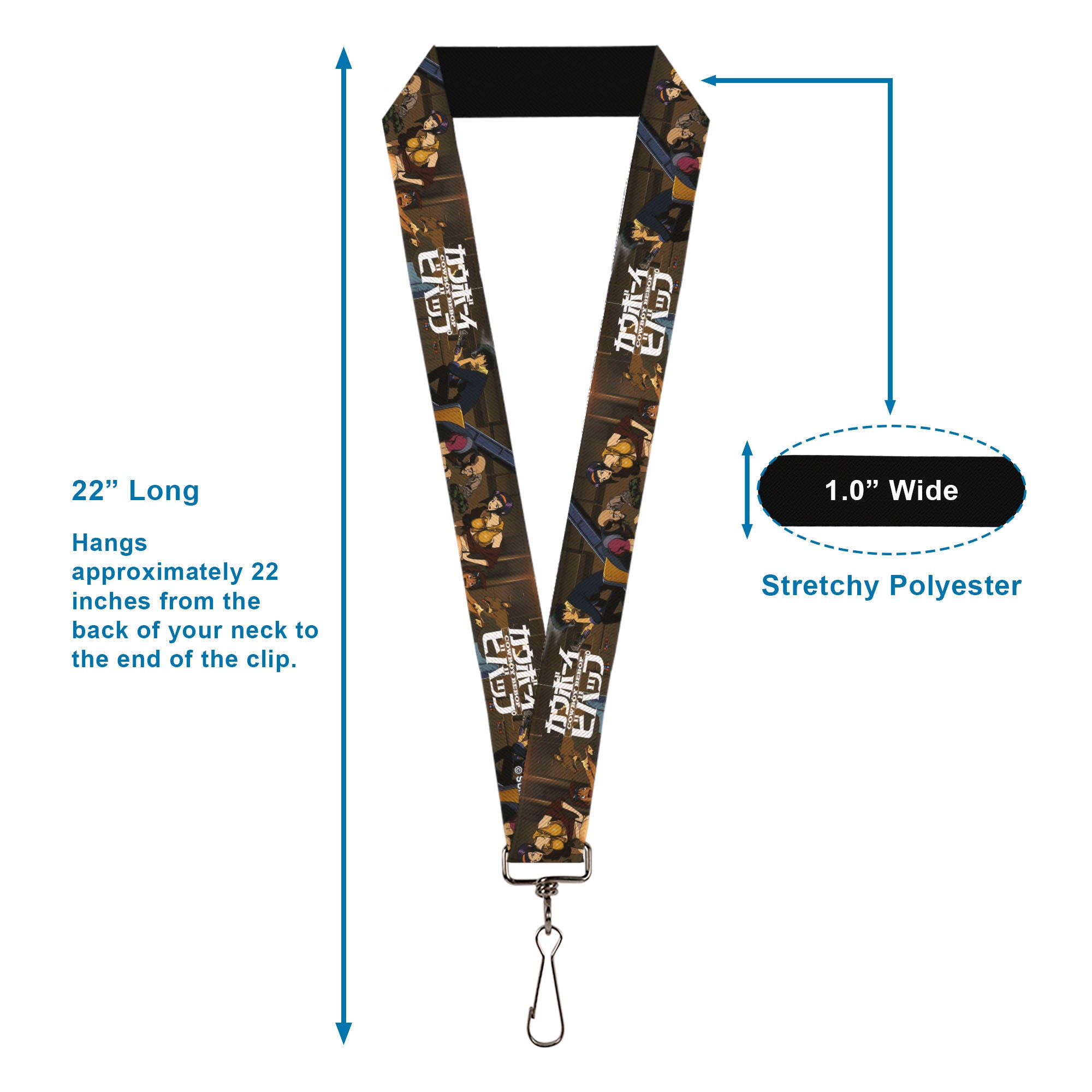 Lanyard - 1.0" - COWBOY BEBOP Jet Black and Crew Bonsai Tree Scene and Title Logo Lanyards Cowboy Bebop