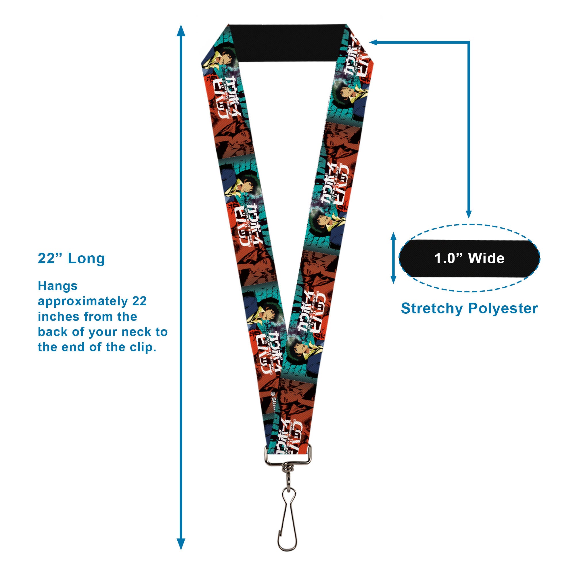 Lanyard - 1.0" - COWBOY BEBOP Spike and Faye Brick Pose and Title Logo Blues/Reds Lanyards Cowboy Bebop