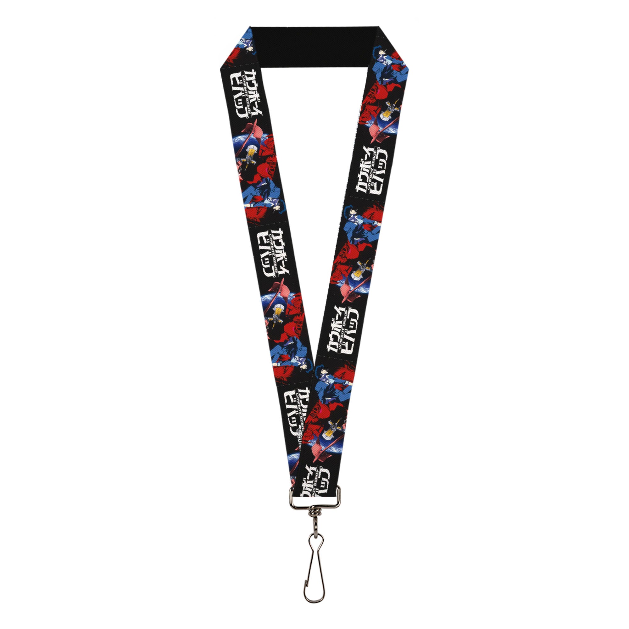 Lanyard - 1.0" - COWBOY BEBOP Spike Pose and Crew Collage and Title Logo Black Lanyards Cowboy Bebop