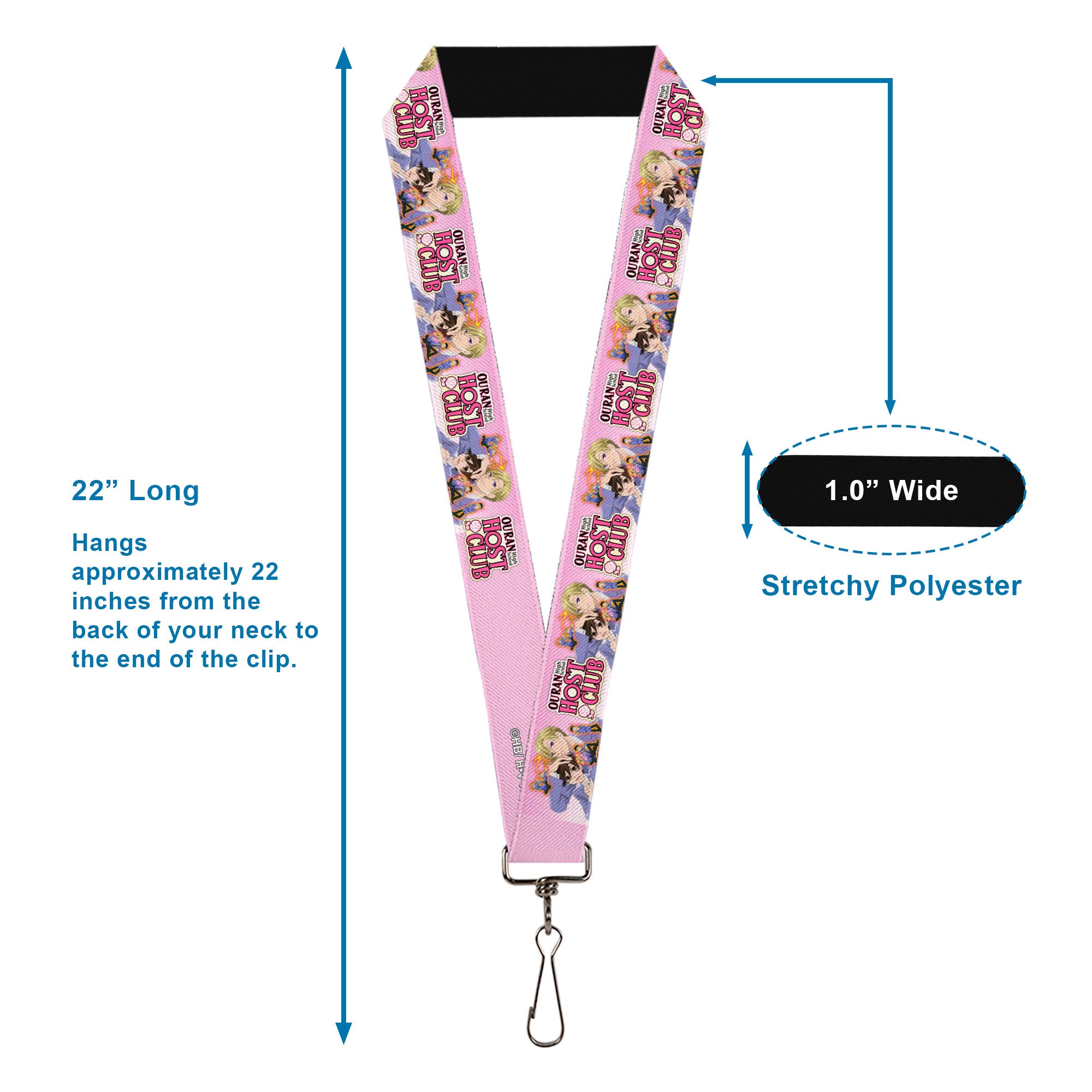 Lanyard - 1.0" - OURAN HIGH SCHOOL Character Group Pose and Title Logo Pinks Lanyards Ouran High School Host Club