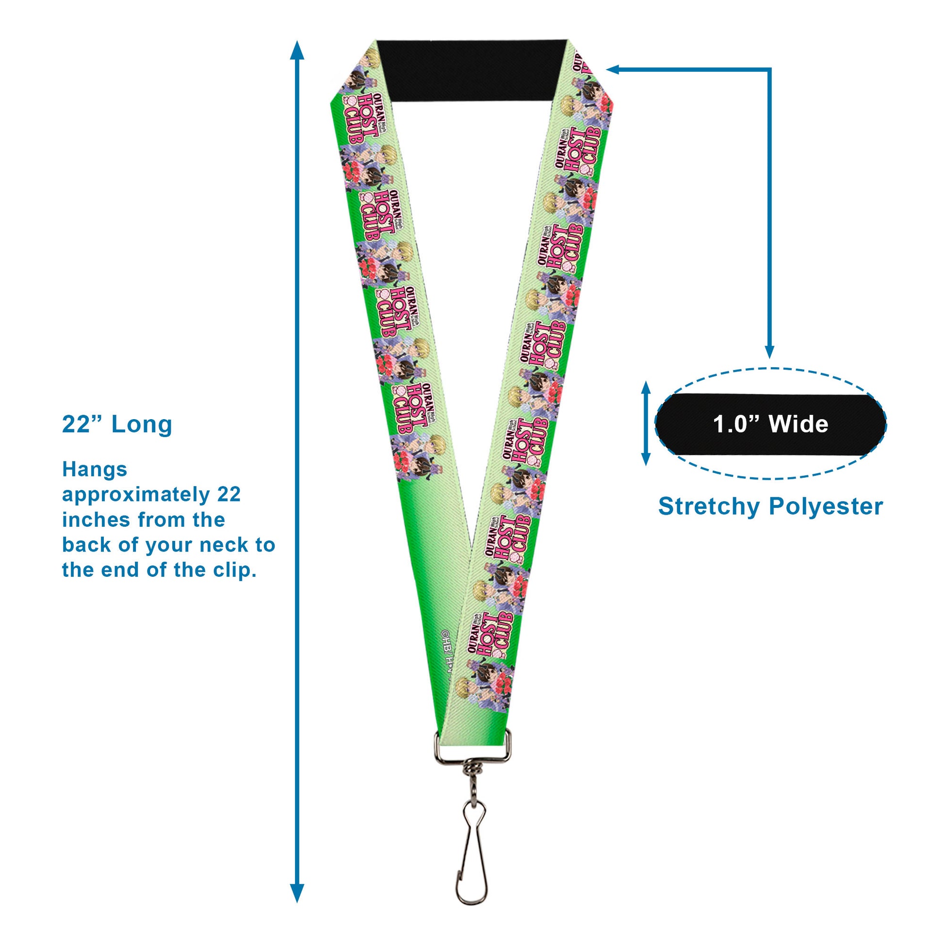 Lanyard - 1.0" - OURAN HIGH SCHOOL HOST CLUB Haruhi and Friends Group Pose and Title Logo Greens Lanyards Ouran High School Host Club