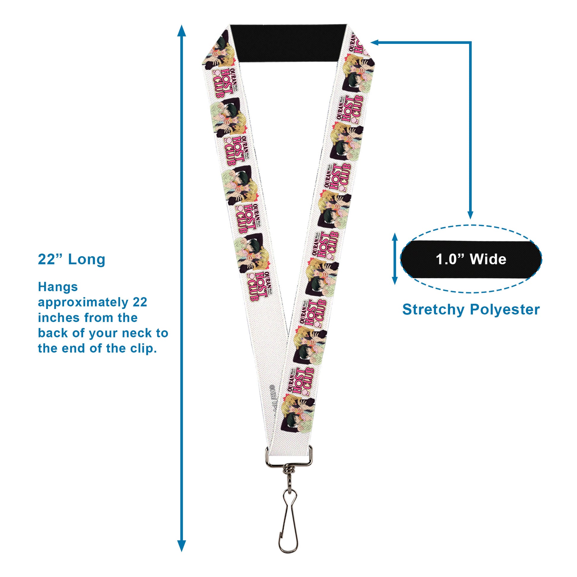 Lanyard - 1.0" - OURAN HIGH SCHOOL HOST CLUB Kyoya Haruhi and Antoinette Pose and Title Logo White Lanyards Ouran High School Host Club