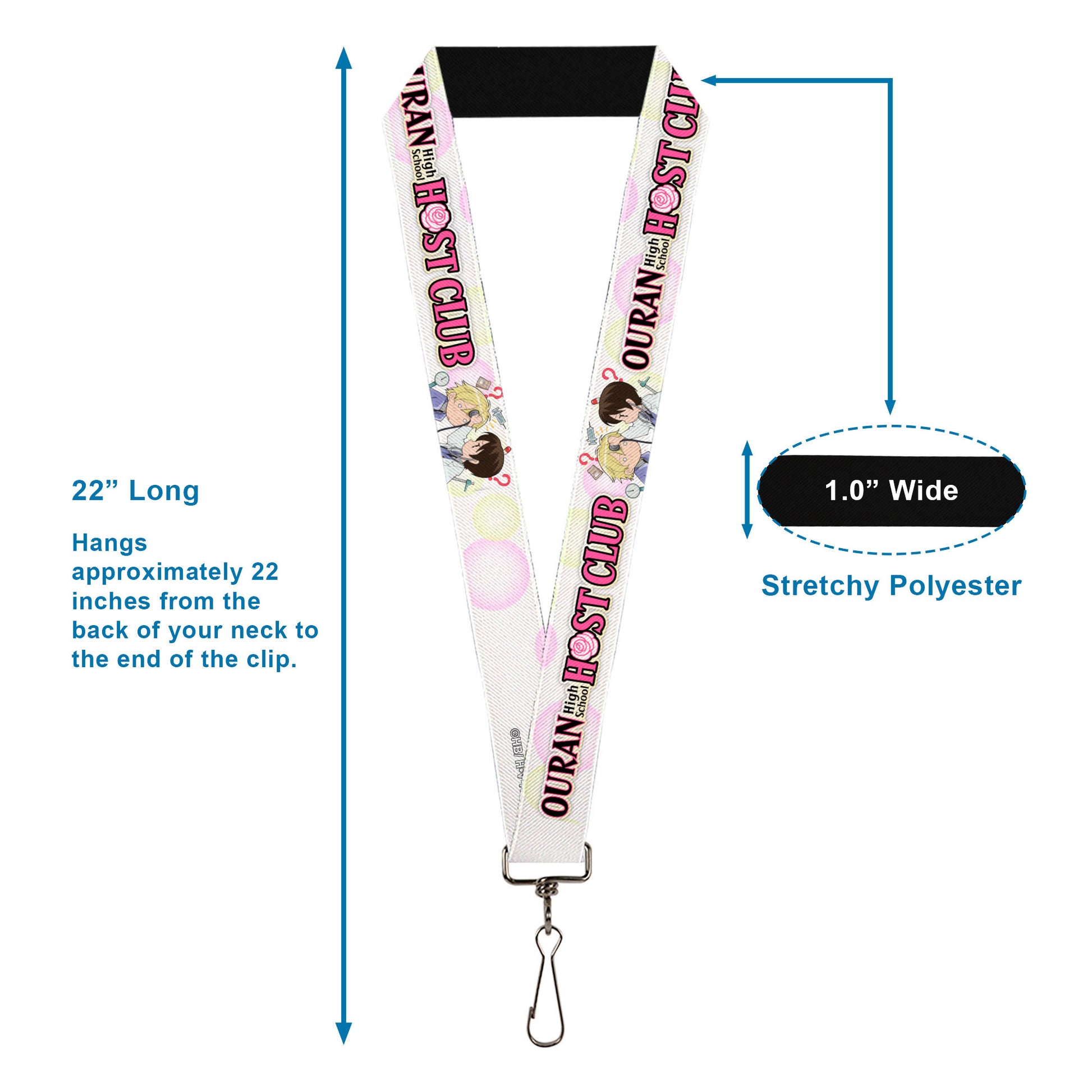 Lanyard - 1.0" - OURAN HIGH SCHOOL Chibi Tamaki and Haruhi Pose and Title Logo White Lanyards Ouran High School Host Club