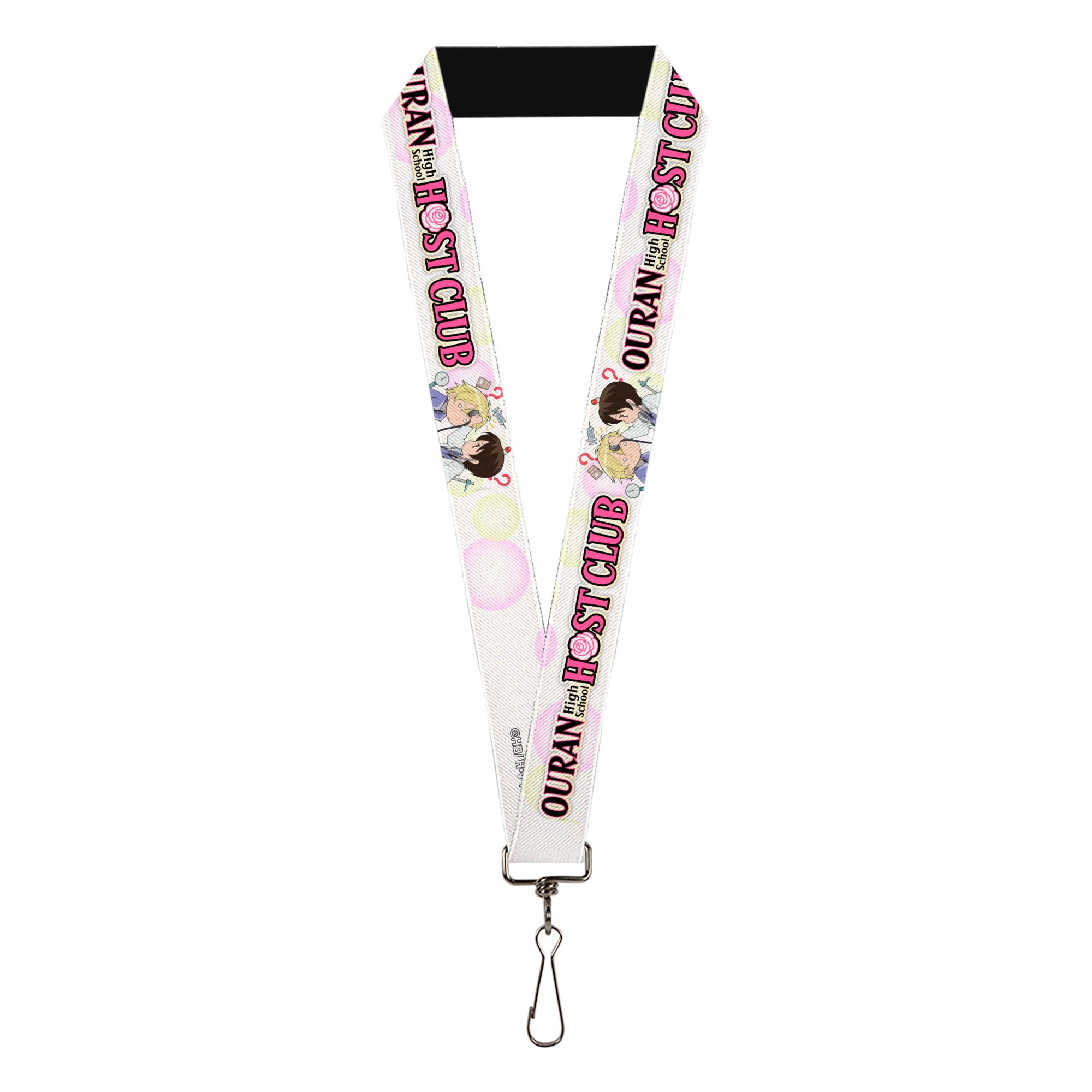 Lanyard - 1.0" - OURAN HIGH SCHOOL Chibi Tamaki and Haruhi Pose and Title Logo White Lanyards Ouran High School Host Club