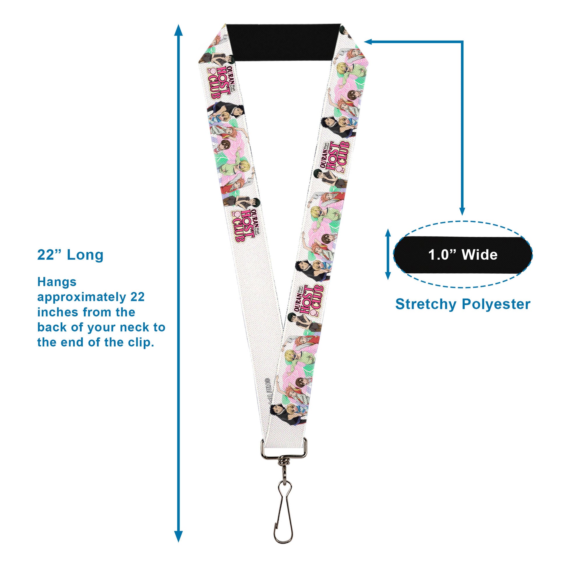 Lanyard - 1.0" - OURAN HIGH SCHOOL Seven Character Group Pose and Title Logo White Lanyards Ouran High School Host Club