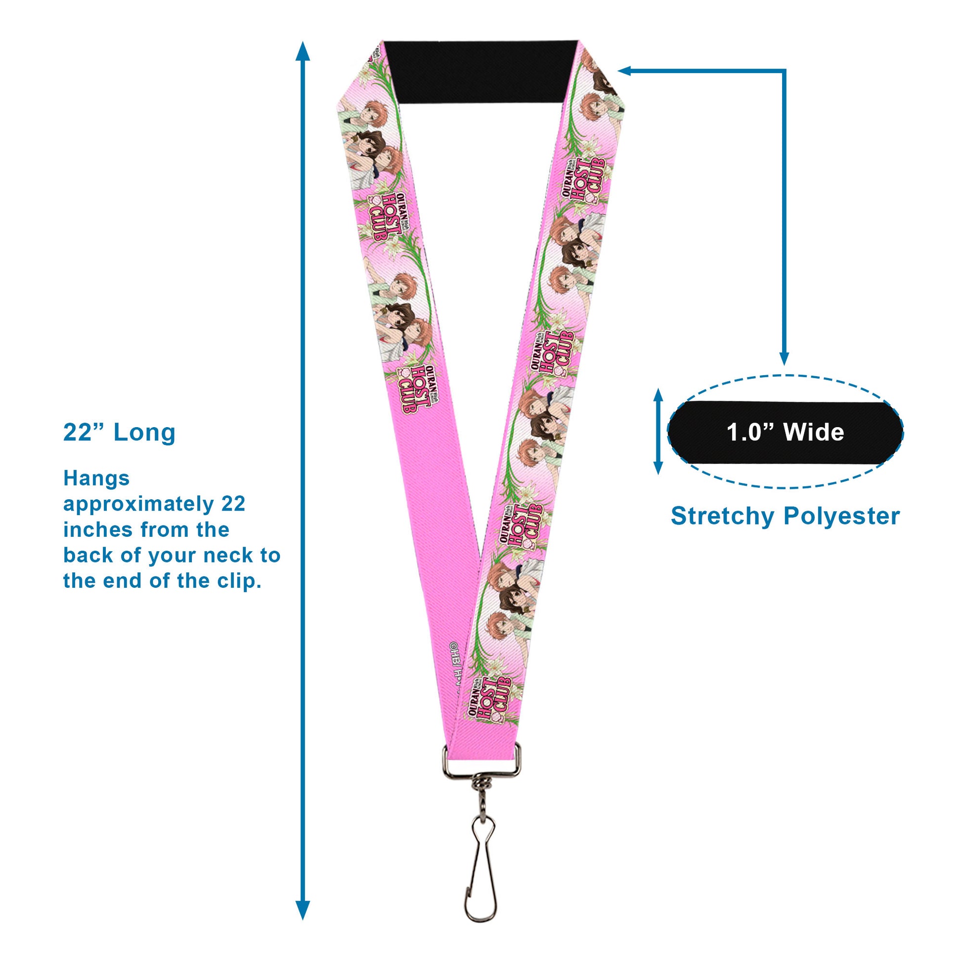 Lanyard - 1.0" - OURAN HIGH SCHOOL HOST CLUB Haruhi and Hitachiin Twins Lilies Pose and Title Logo Pinks Lanyards Ouran High School Host Club