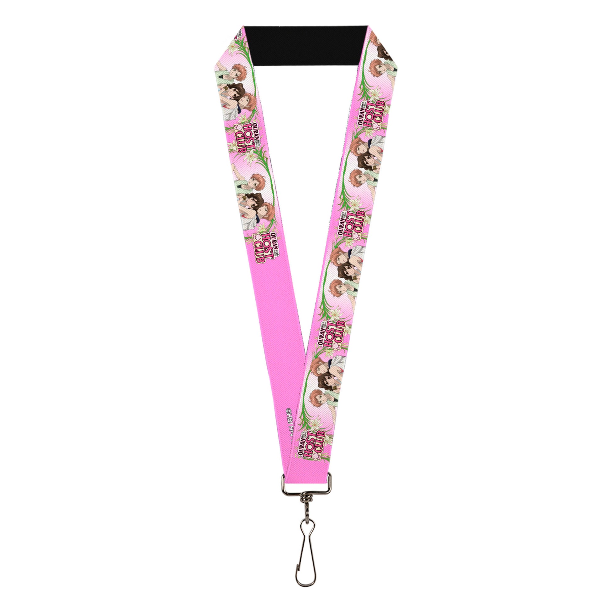 Lanyard - 1.0" - OURAN HIGH SCHOOL HOST CLUB Haruhi and Hitachiin Twins Lilies Pose and Title Logo Pinks Lanyards Ouran High School Host Club