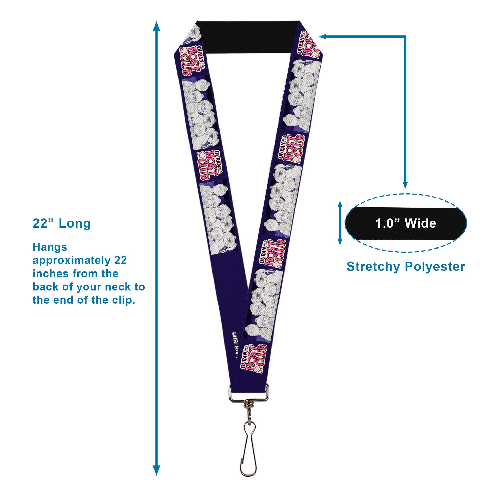 Lanyard - 1.0" - OURAN HIGH SCHOOL HOST CLUB Character Doodle and Title Logo Violet Lanyards Ouran High School Host Club