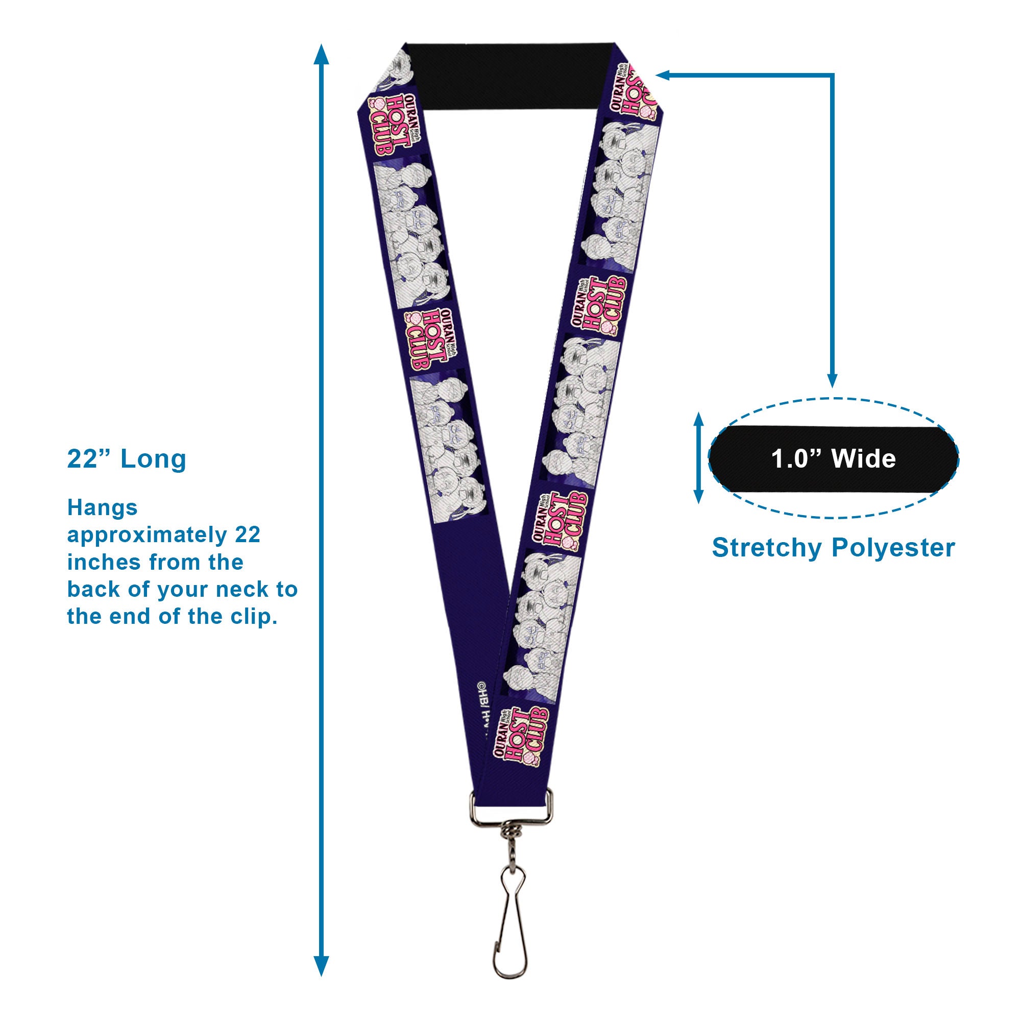 Lanyard - 1.0" - OURAN HIGH SCHOOL HOST CLUB Character Doodle and Title Logo Violet Lanyards Ouran High School Host Club