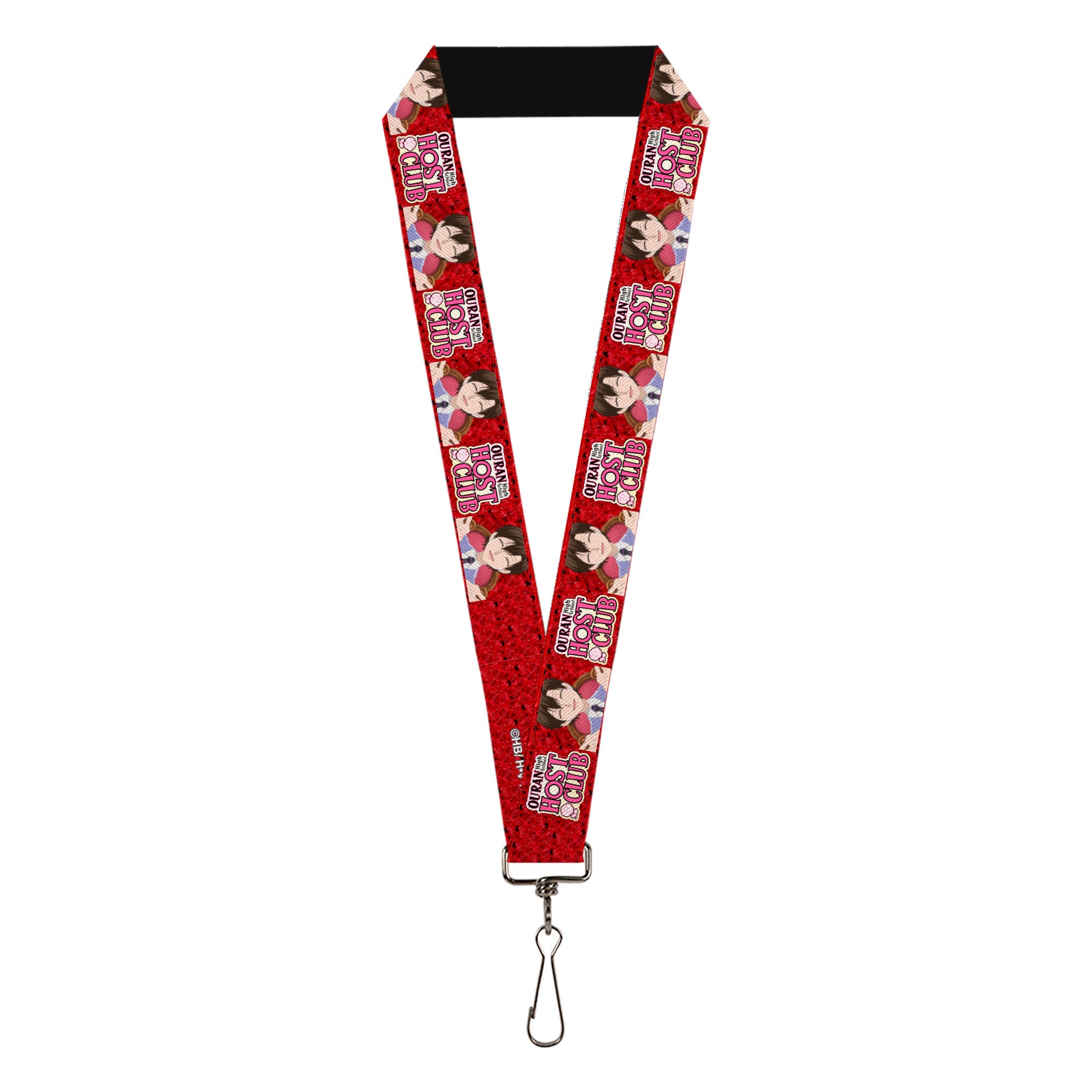Lanyard - 1.0" - OURAN HIGH SCHOOL HOST CLUB Haruhi Smiling Pose with Roses and Title Logo Reds Lanyards Ouran High School Host Club