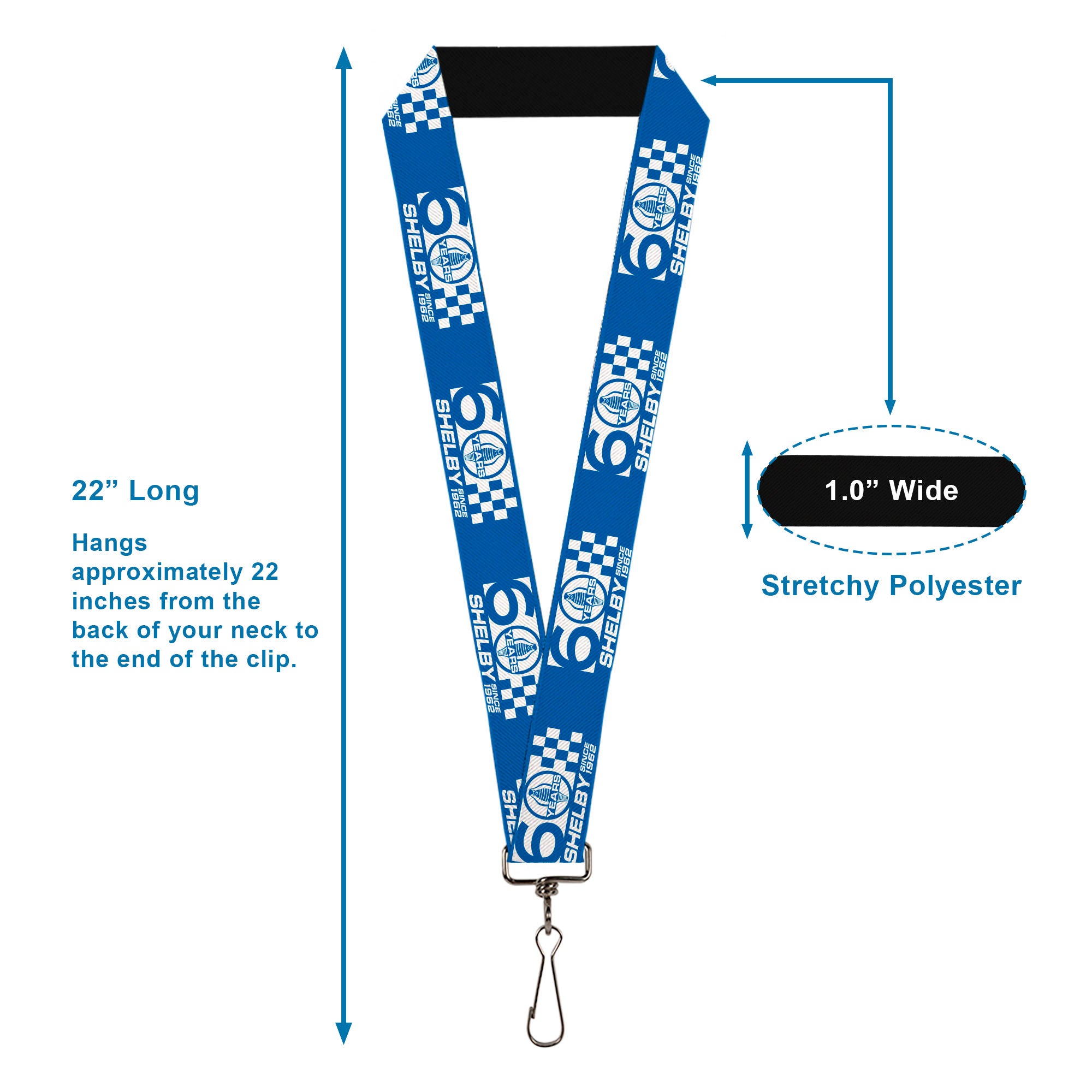 Lanyard - 1.0" -SHELBY 60 YEARS SINCE 1962 Checker Blue White Lanyards Shelby