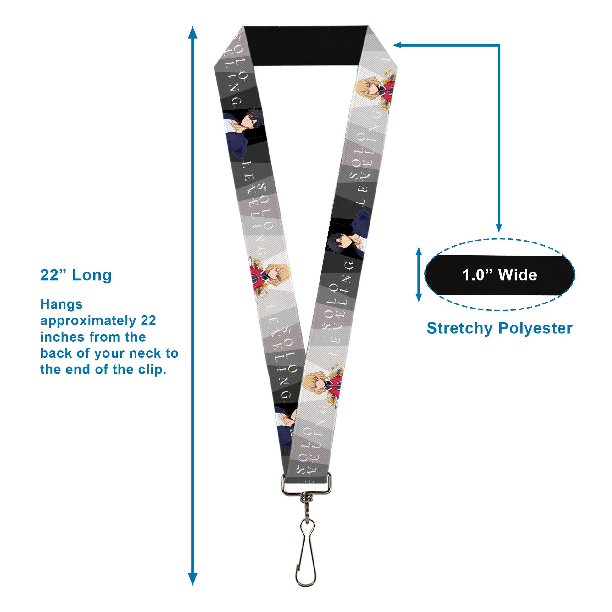 Lanyard - 1.0" - SOLO LEVELING Jinwoo and Hae-In Poses and Title Logo Grays/White Lanyards Solo Leveling