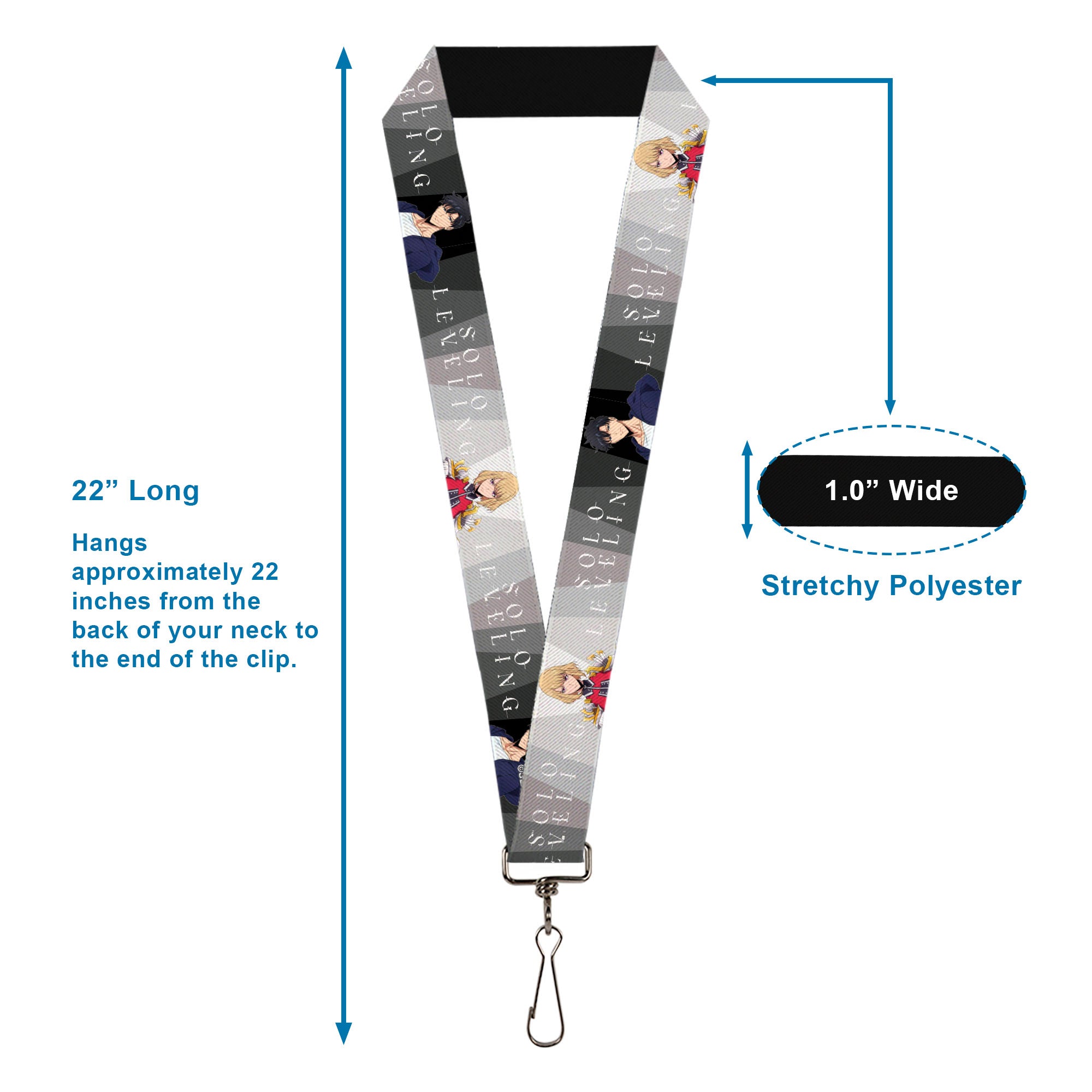 Lanyard - 1.0" - SOLO LEVELING Jinwoo and Hae-In Poses and Title Logo Grays/White Lanyards Solo Leveling