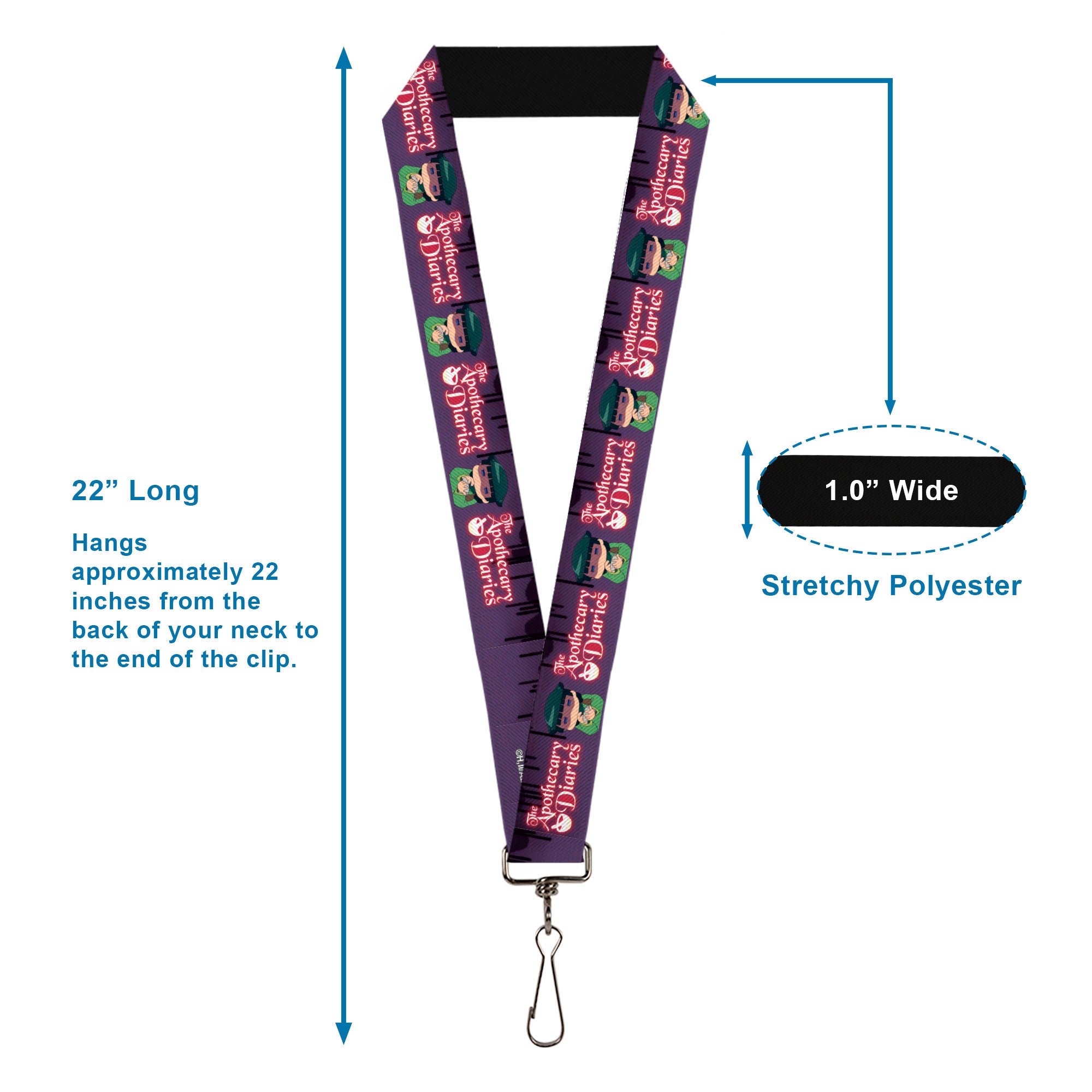 Lanyard - 1.0" - THE APOTHECARY DIARIES Chibi Maomao Pose and Title Logo Purple Lanyards The Apothecary Diaries