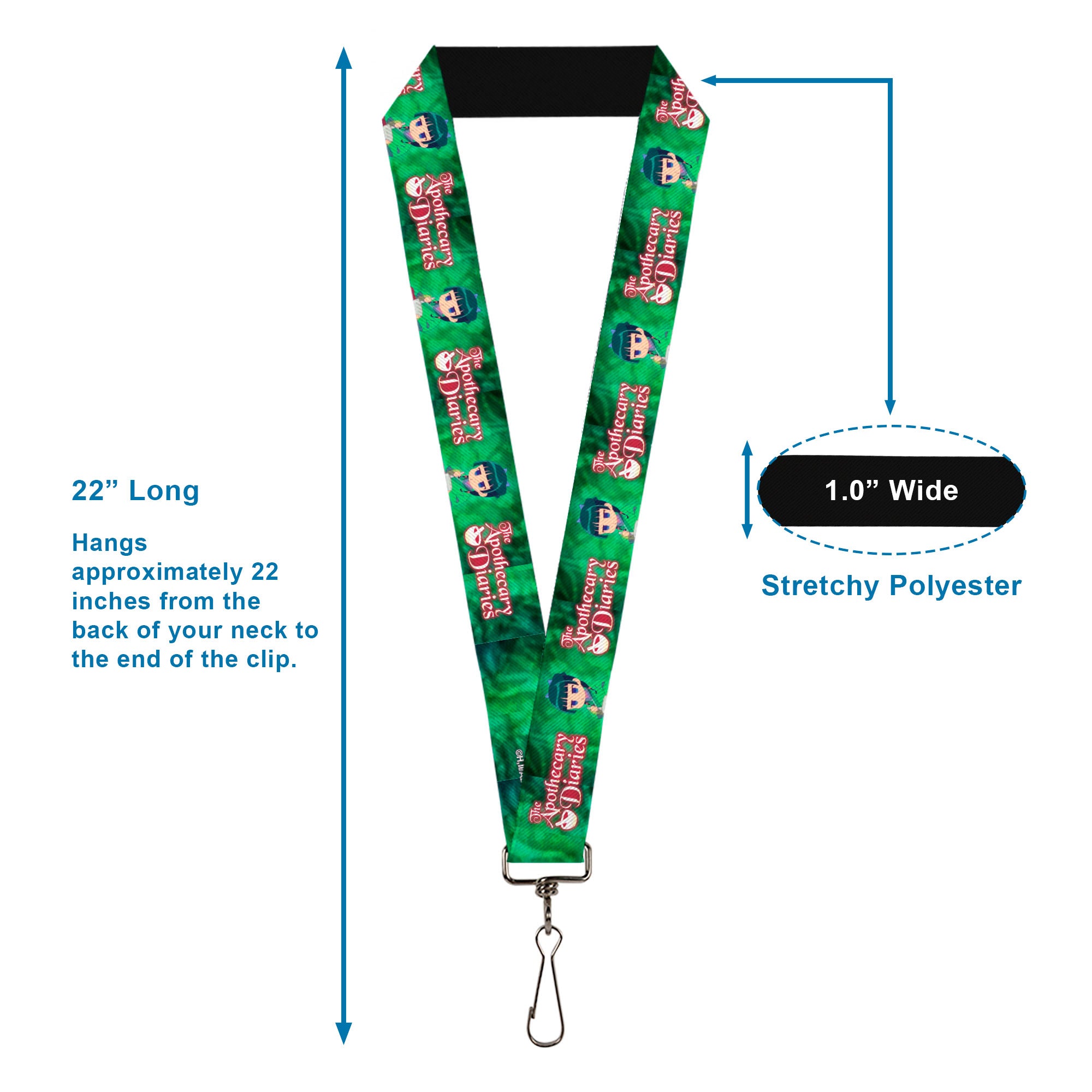 Lanyard - 1.0" - THE APOTHECARY DIARIES Maomao Grinding Pose and Title Logo Greens Lanyards The Apothecary Diaries
