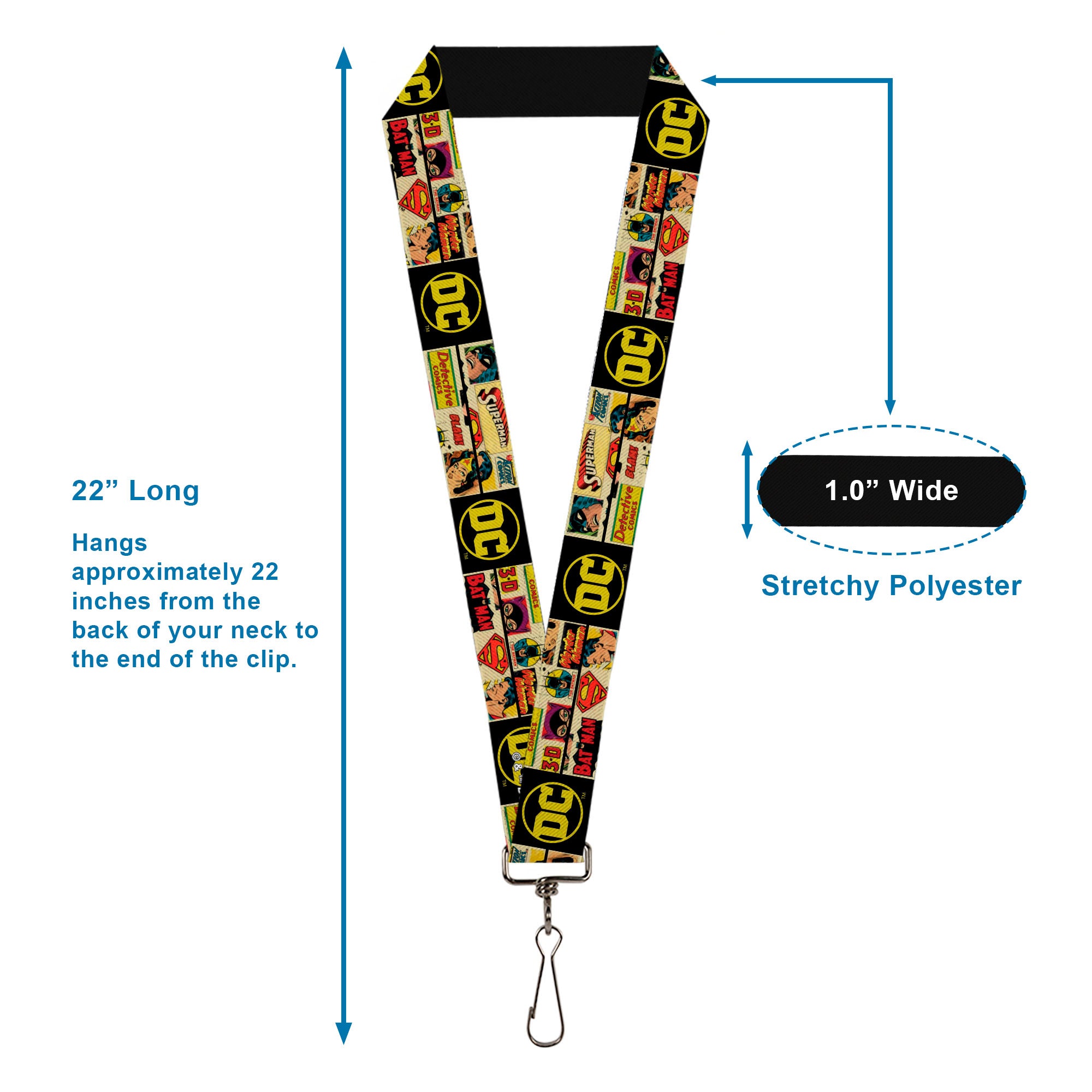 Lanyard - 1.0" - Vintage DC Comics Superhero and Logos Collage Black Lanyards DC Comics