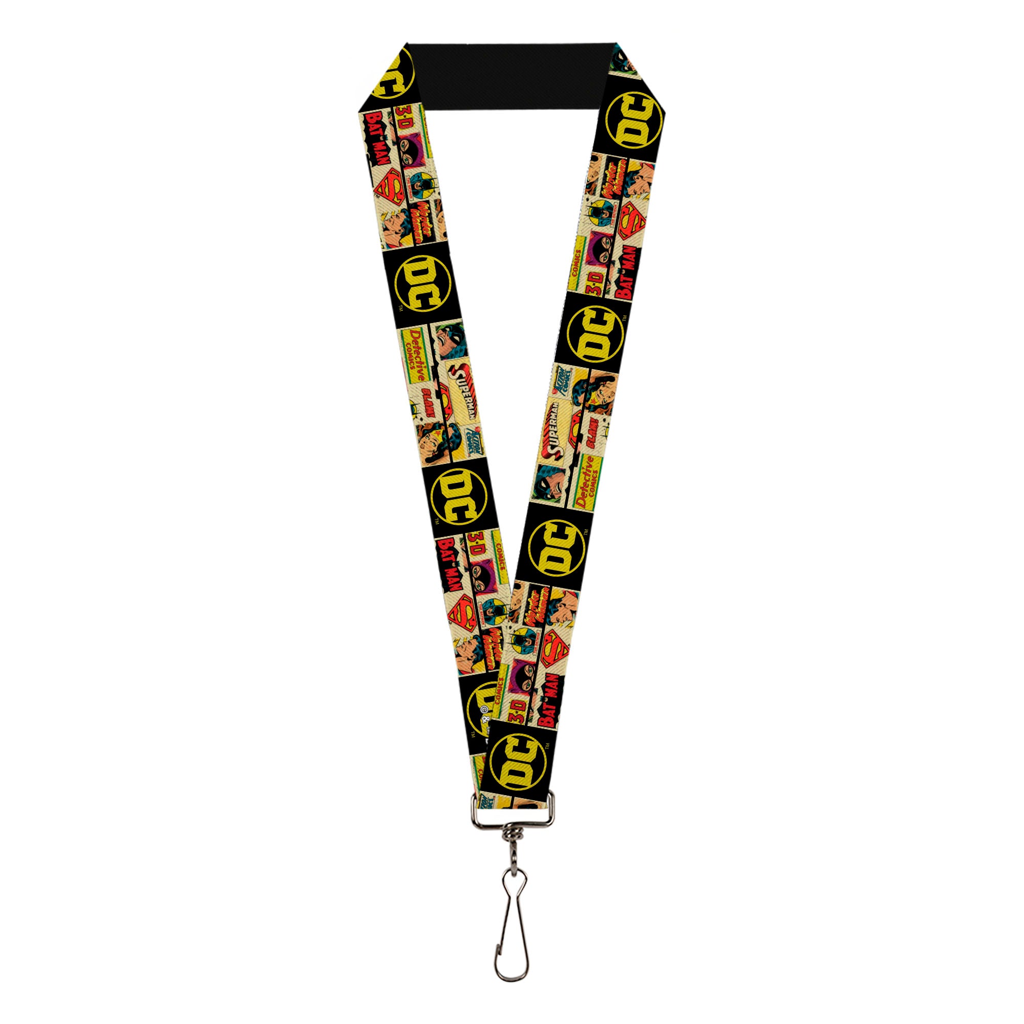 Lanyard - 1.0" - Vintage DC Comics Superhero and Logos Collage Black Lanyards DC Comics