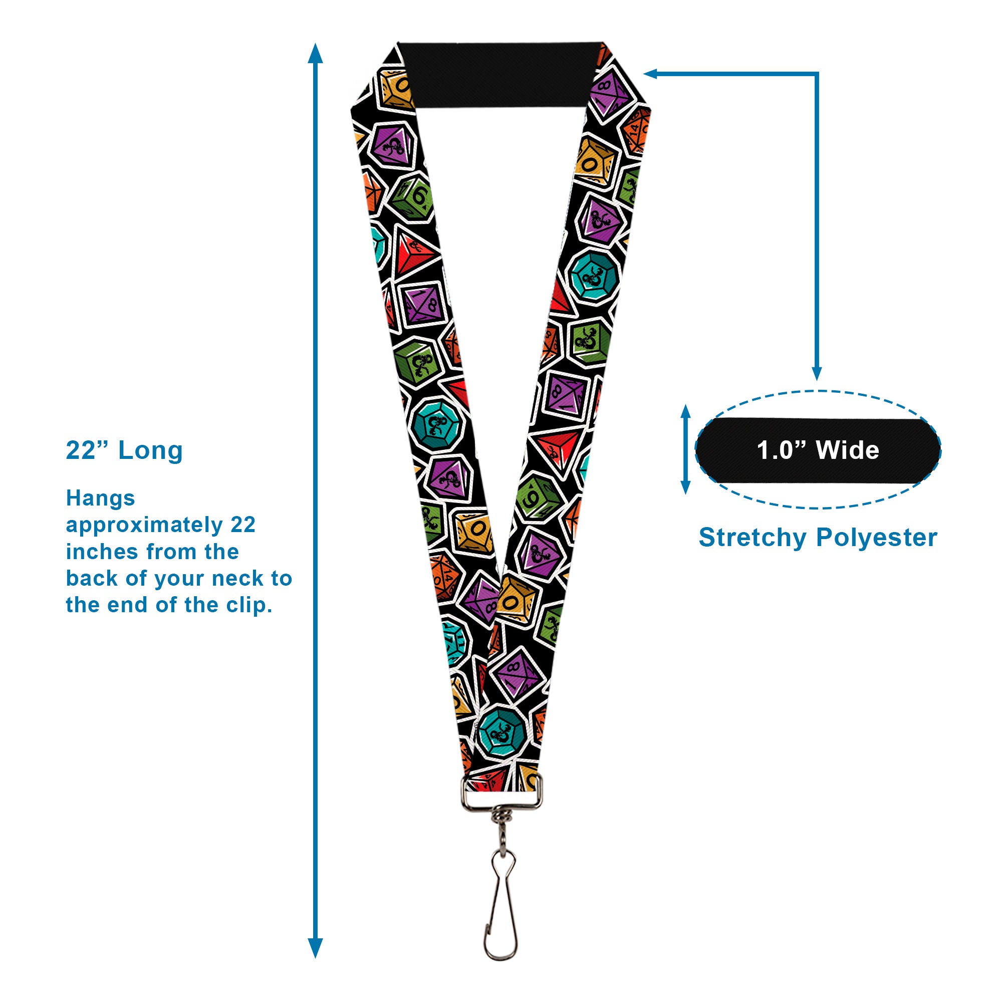 Lanyard - 1.0" - Dungeons & Dragons Dice Collage Black/Multi Color Lanyards Dungeons & Dragons