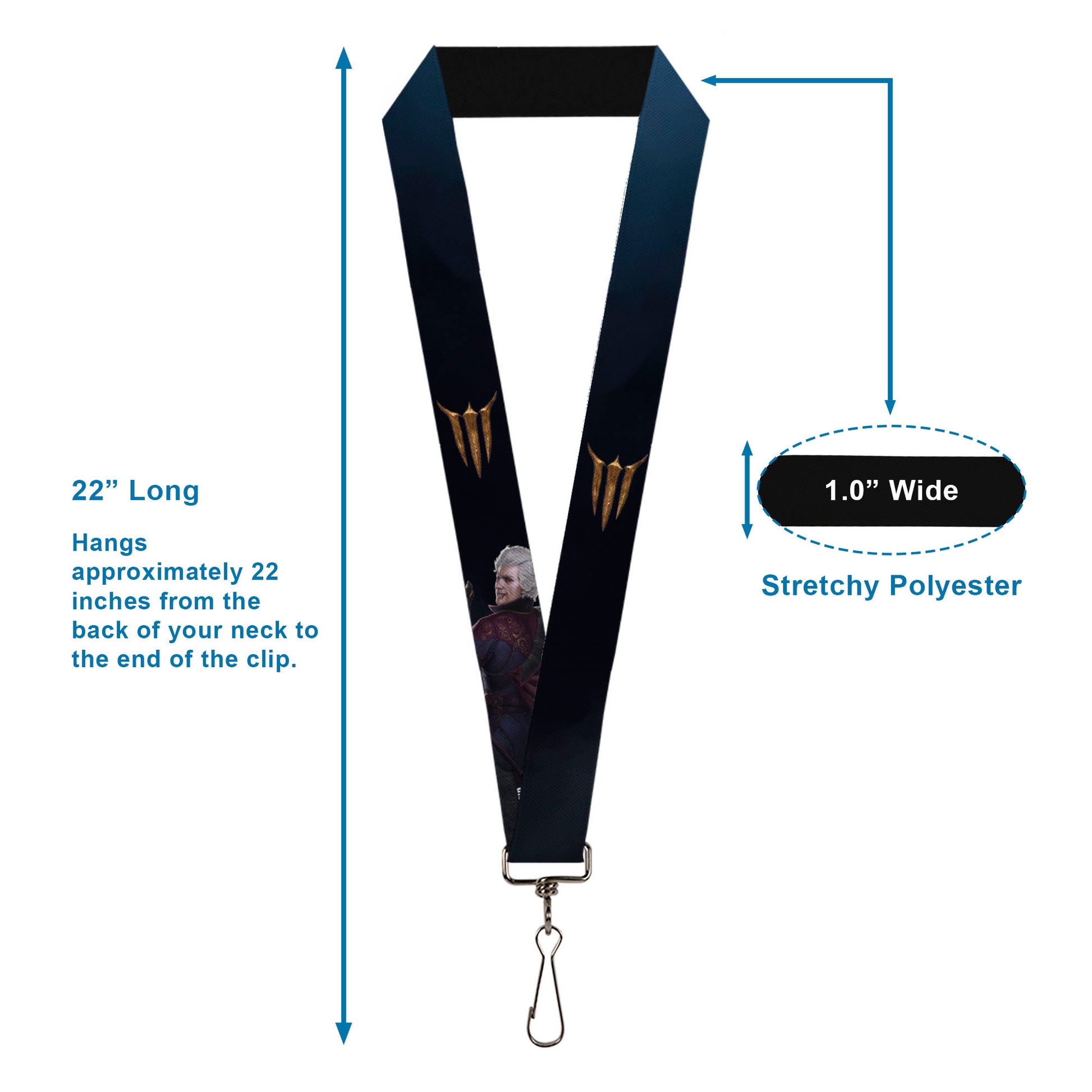 Lanyard - 1.0" - BALDUR'S GATE III Title Logo and Astarion Pose Blue Lanyards Baldur's Gate III